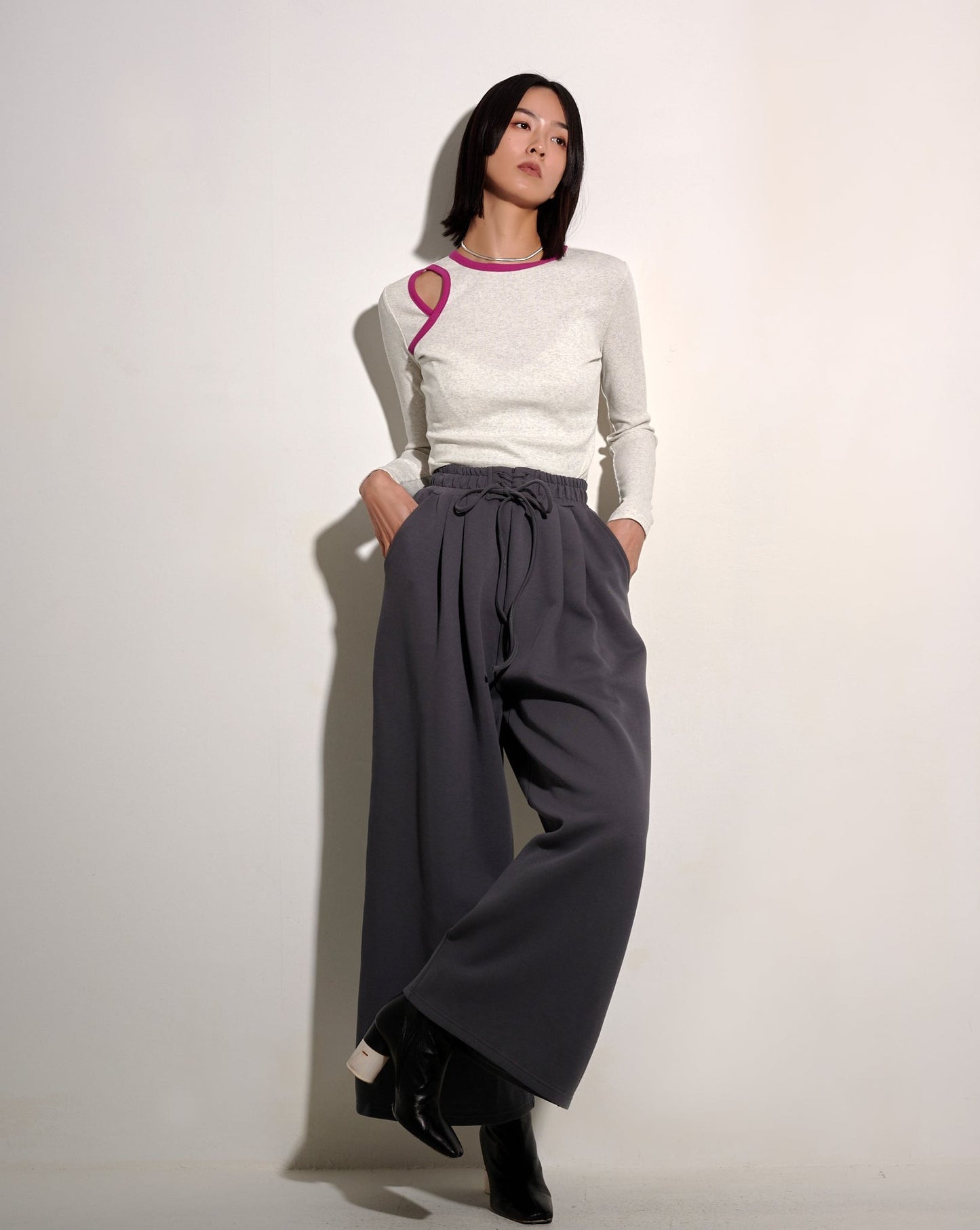 The Pintucked Straight Leg Pant in Double Knit