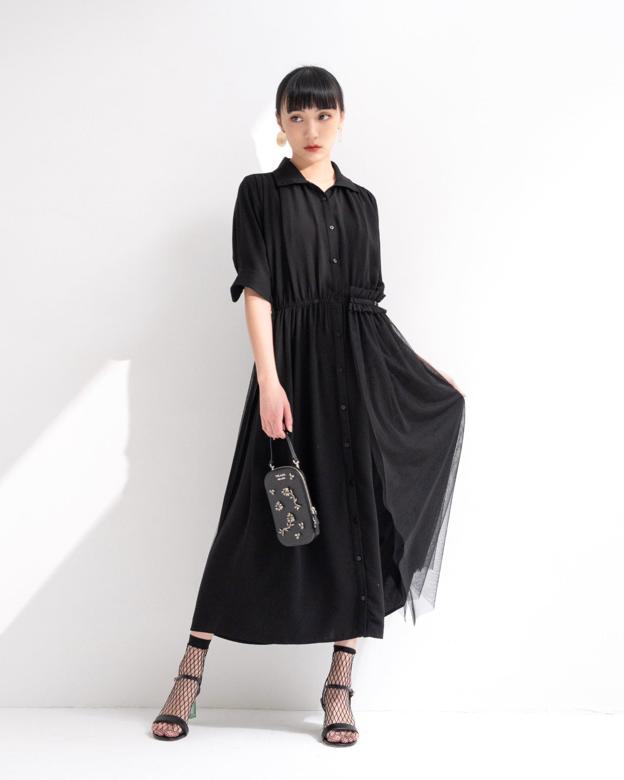 Load image into Gallery viewer, aalis ARIA mesh skirt belt dress (Black)
