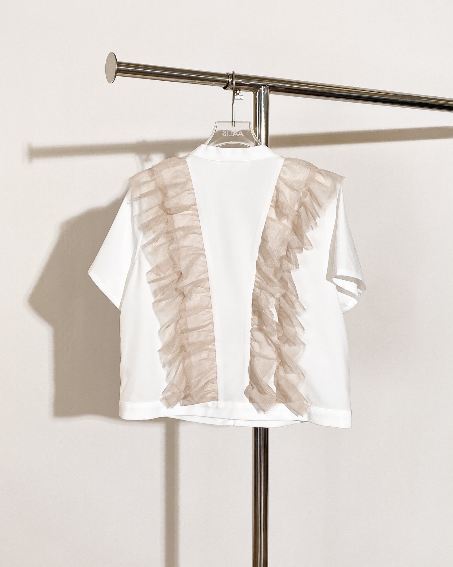 aalis HAYLY mesh ruffle detail shirt jacket (White)