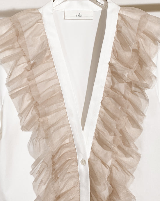 aalis HAYLY mesh ruffle detail shirt jacket (White)