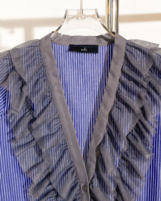 aalis HAYLY mesh ruffle detail shirt jacket (Dark blue stripes)