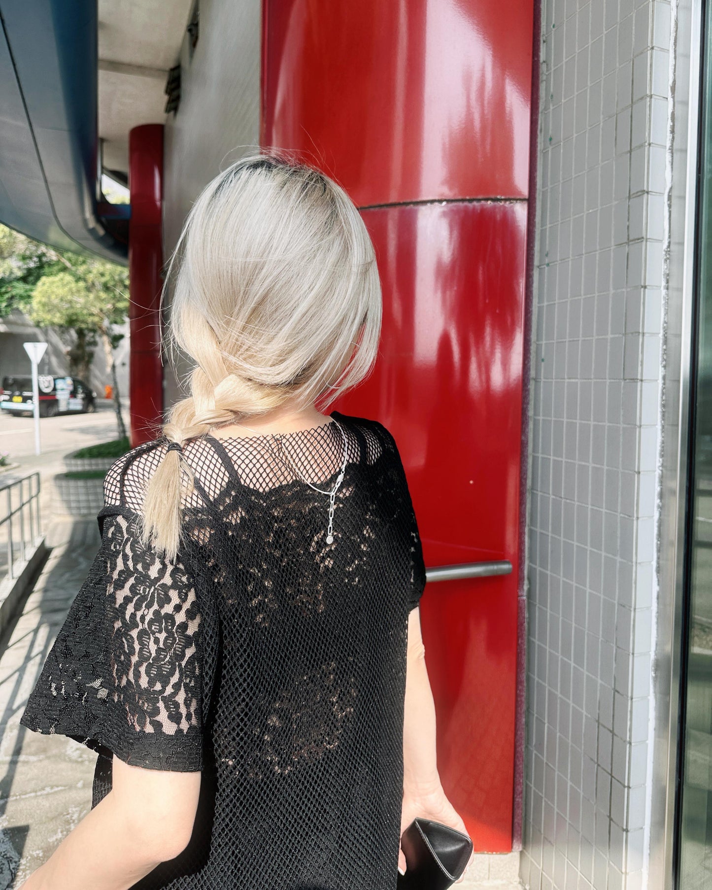 aalis PAZ reversible lace and fishnet tunic top (Black)