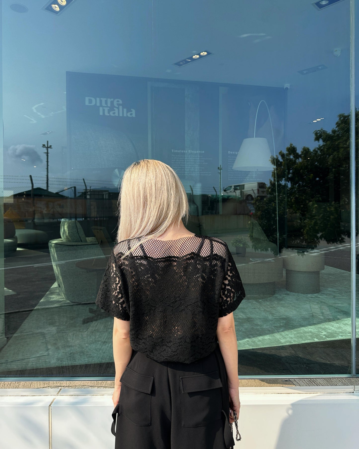 aalis PAZ reversible lace and fishnet tunic top (Black)