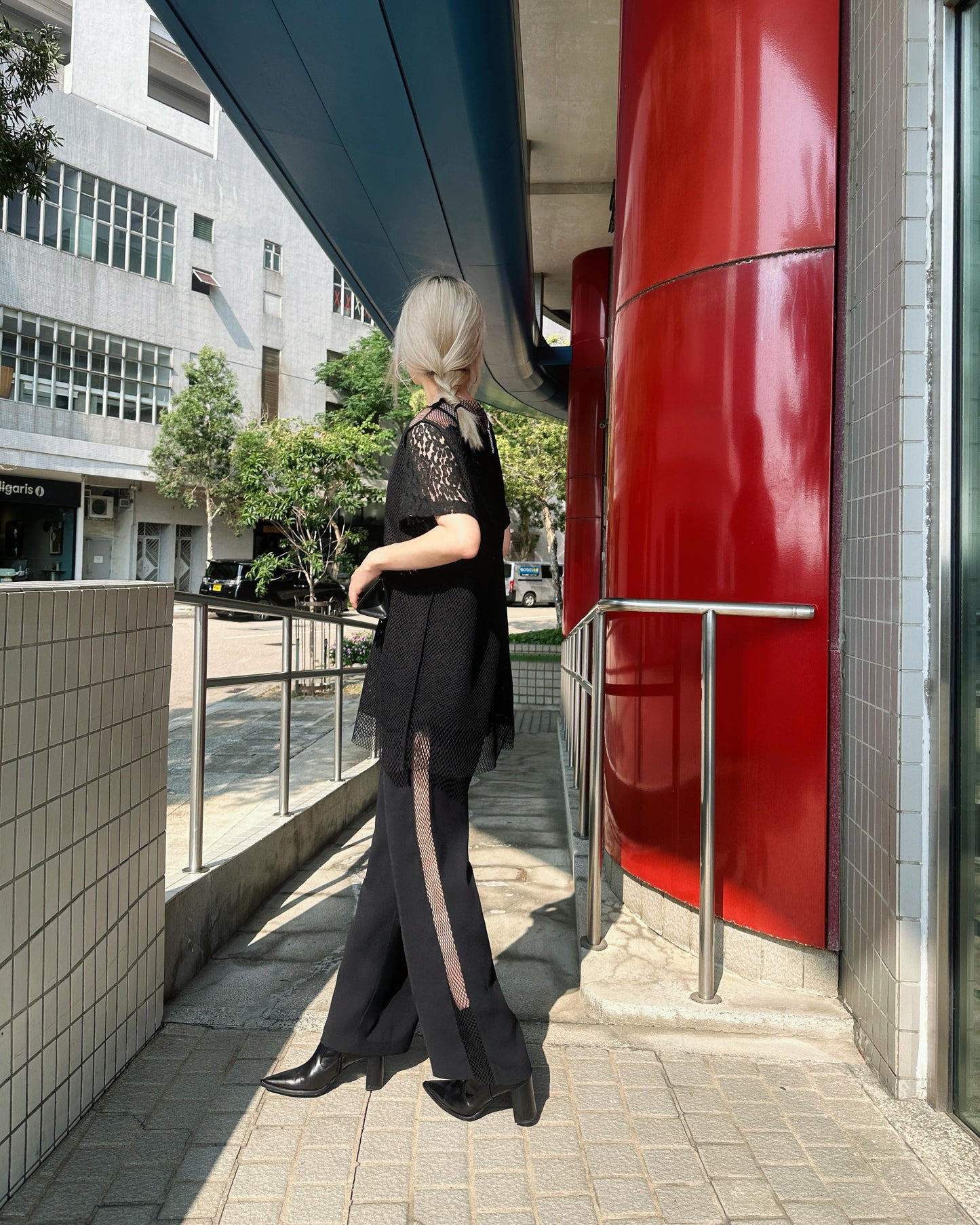 aalis PAZ reversible lace and fishnet tunic top (Black)