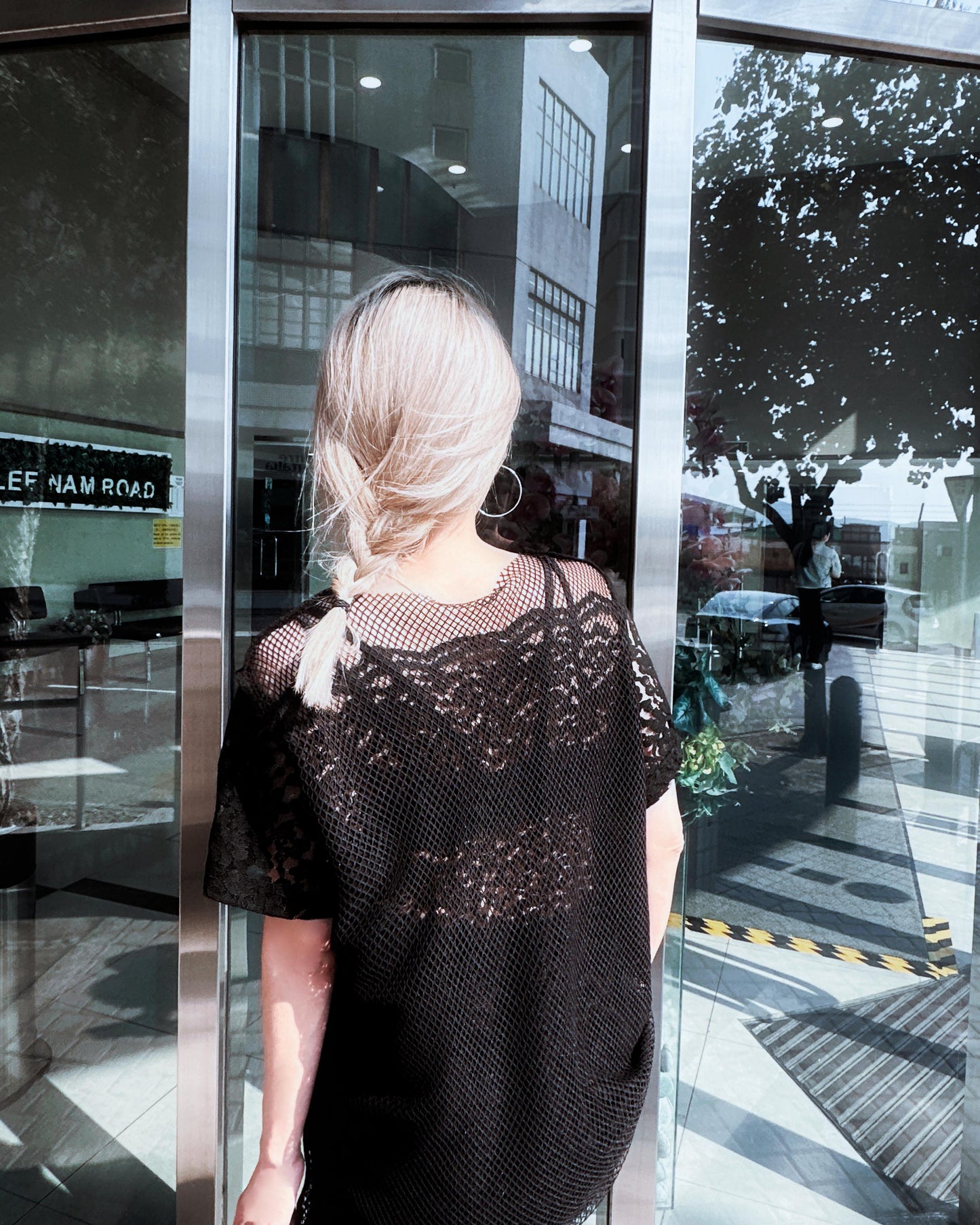 aalis PAZ reversible lace and fishnet tunic top (Black)