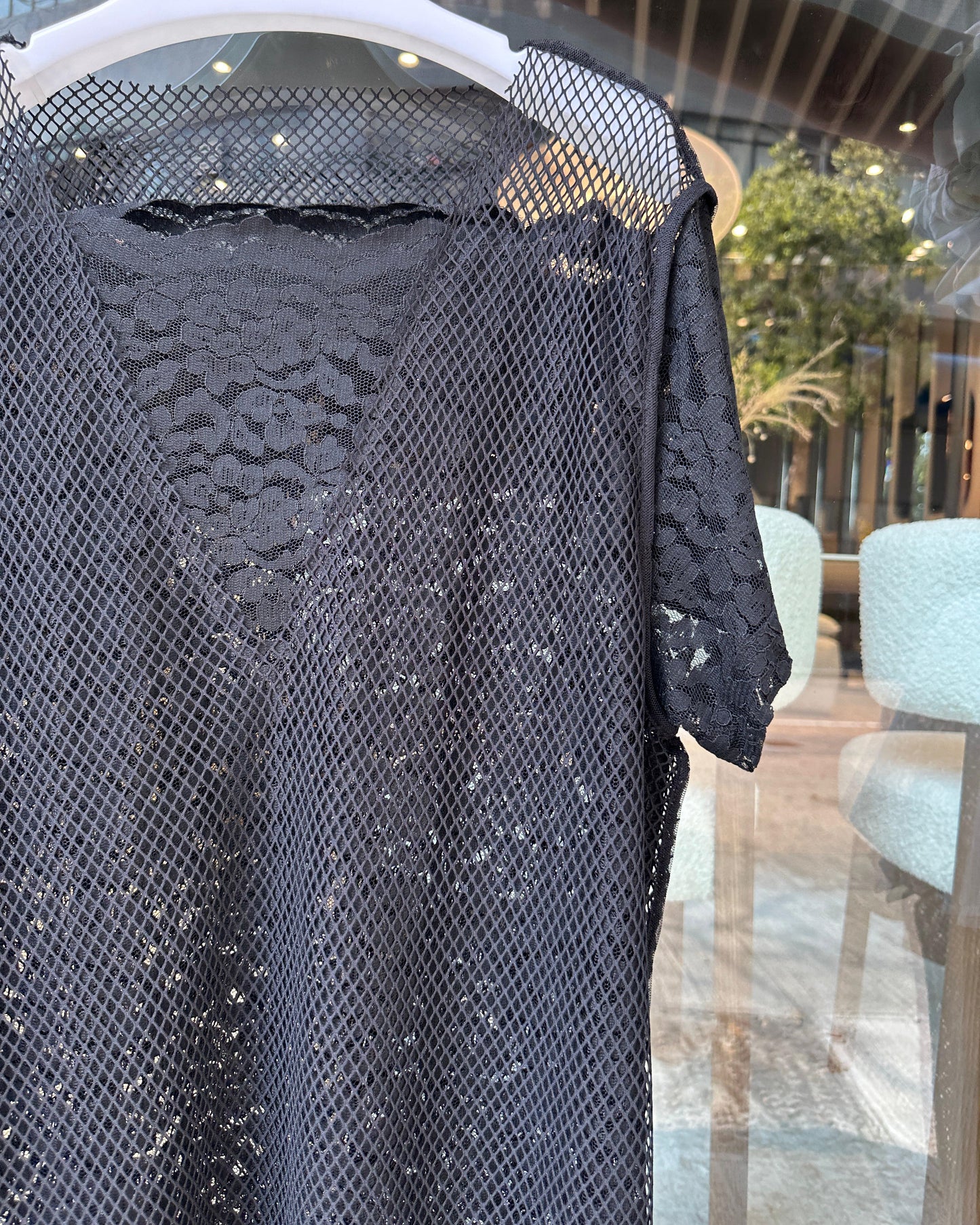 aalis PAZ reversible lace and fishnet tunic top (Black)