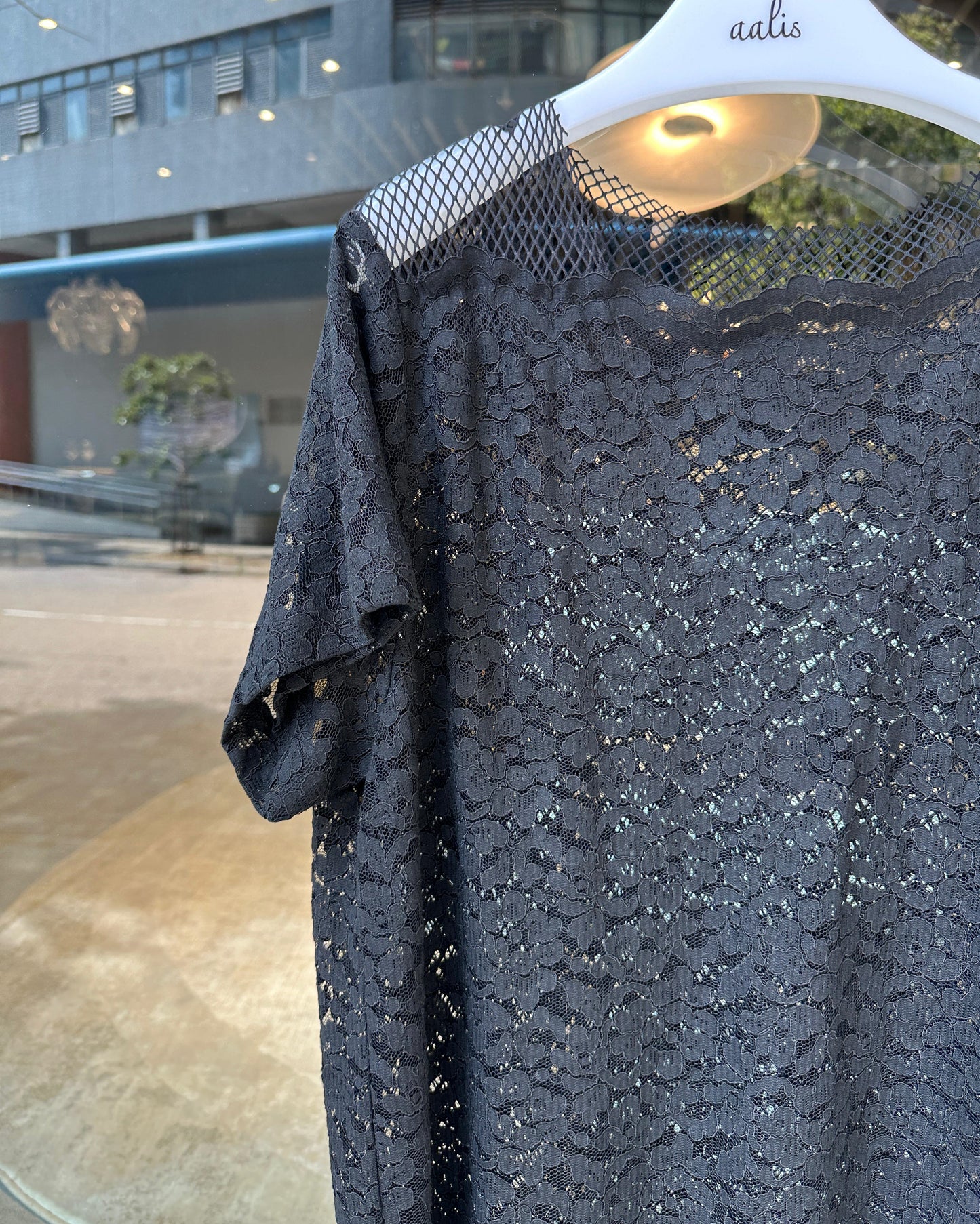 aalis PAZ reversible lace and fishnet tunic top (Black)