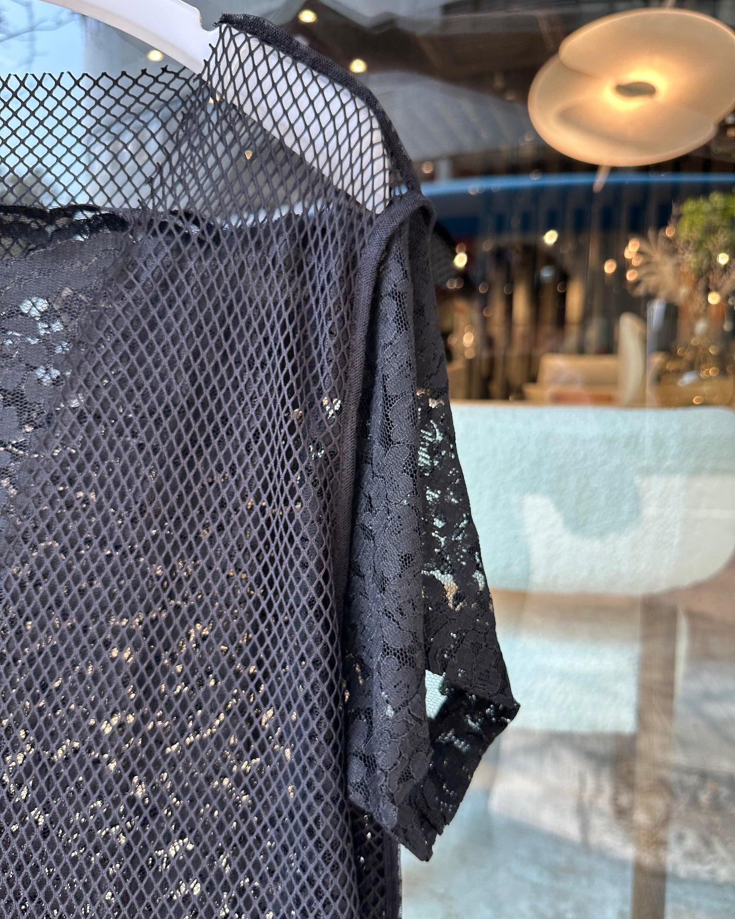 aalis PAZ reversible lace and fishnet tunic top (Black)