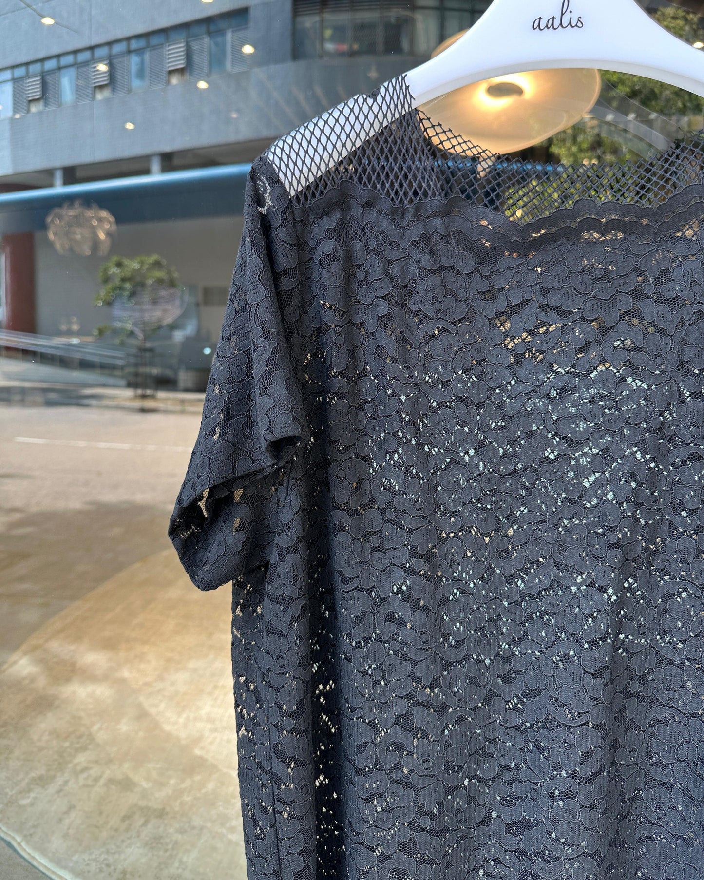 aalis PAZ reversible lace and fishnet tunic top (Black)