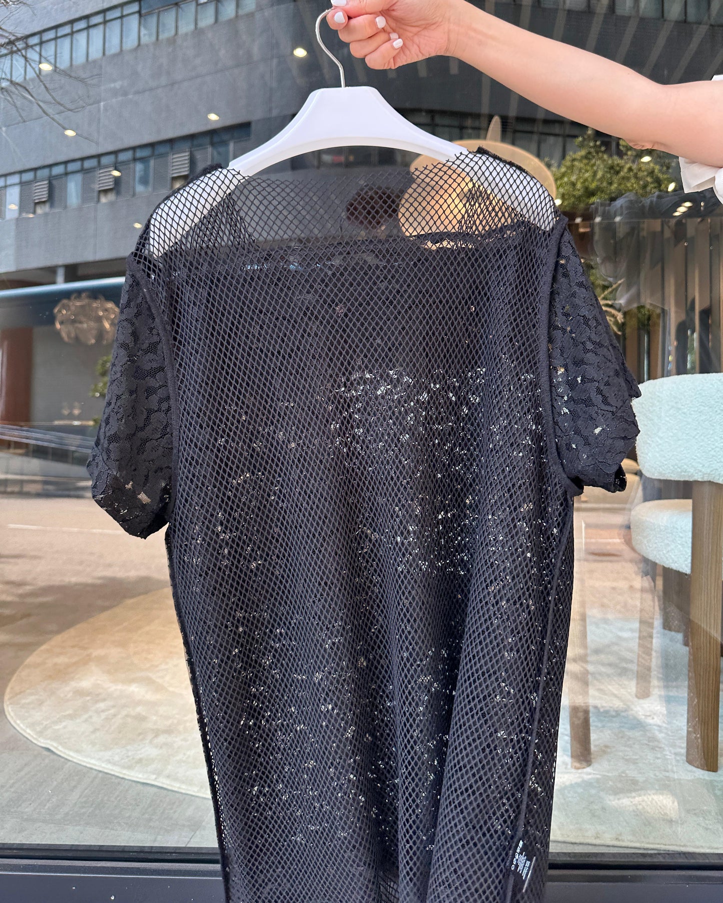 aalis PAZ reversible lace and fishnet tunic top (Black)