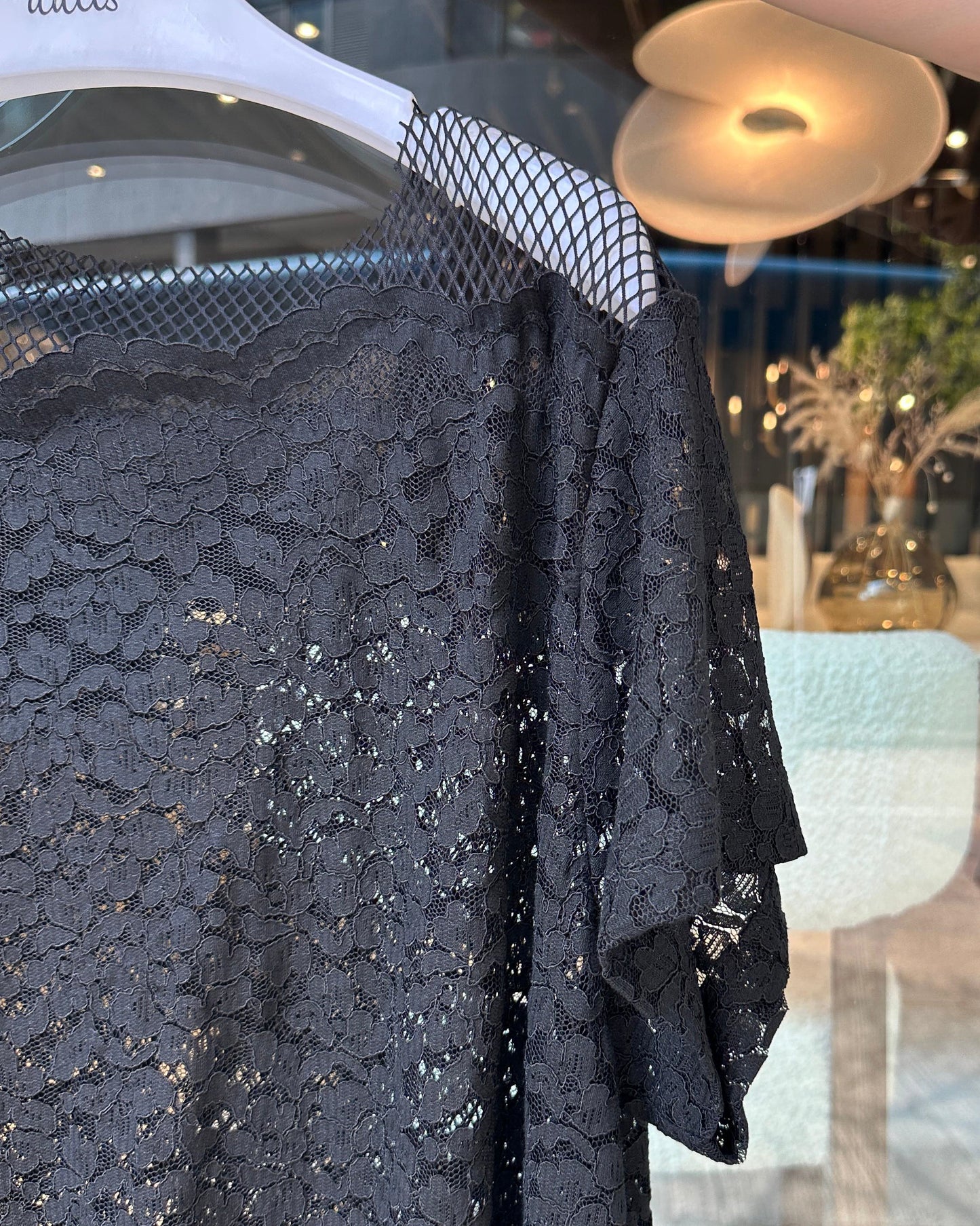 aalis PAZ reversible lace and fishnet tunic top (Black)