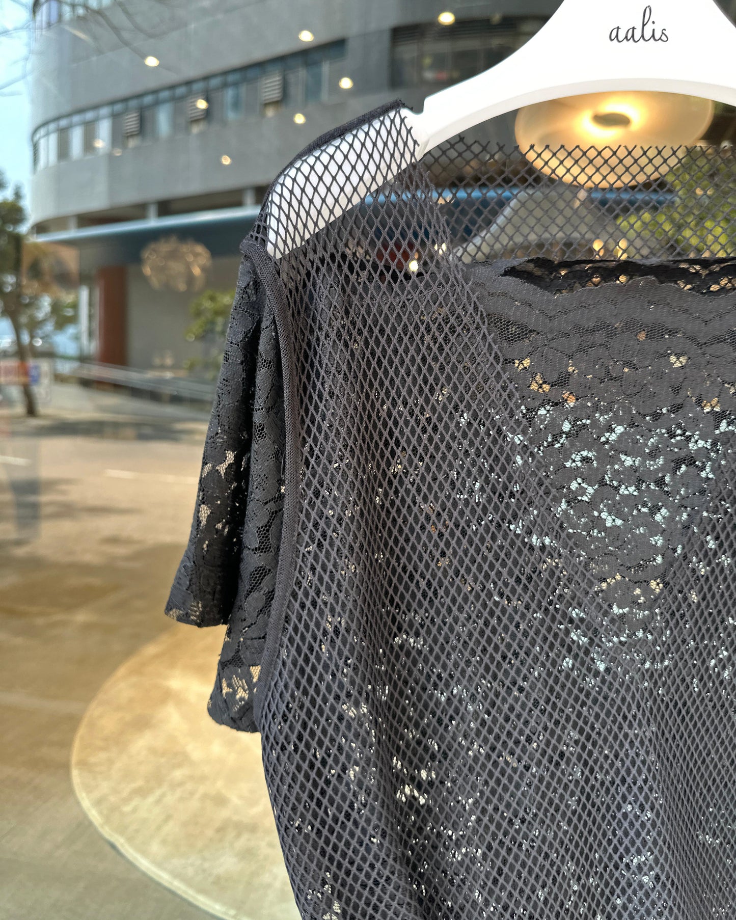 aalis PAZ reversible lace and fishnet tunic top (Black)