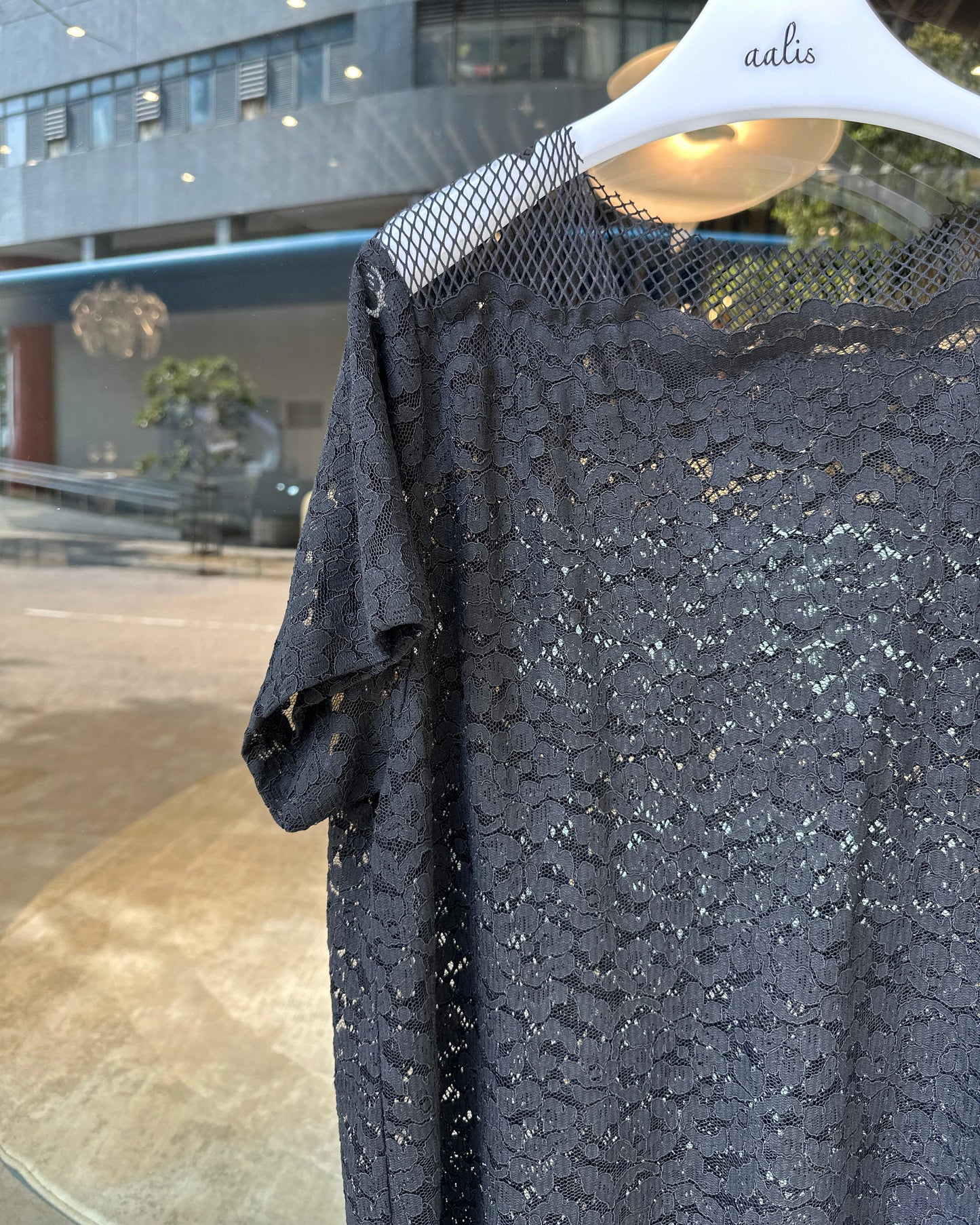 aalis PAZ reversible lace and fishnet tunic top (Black)