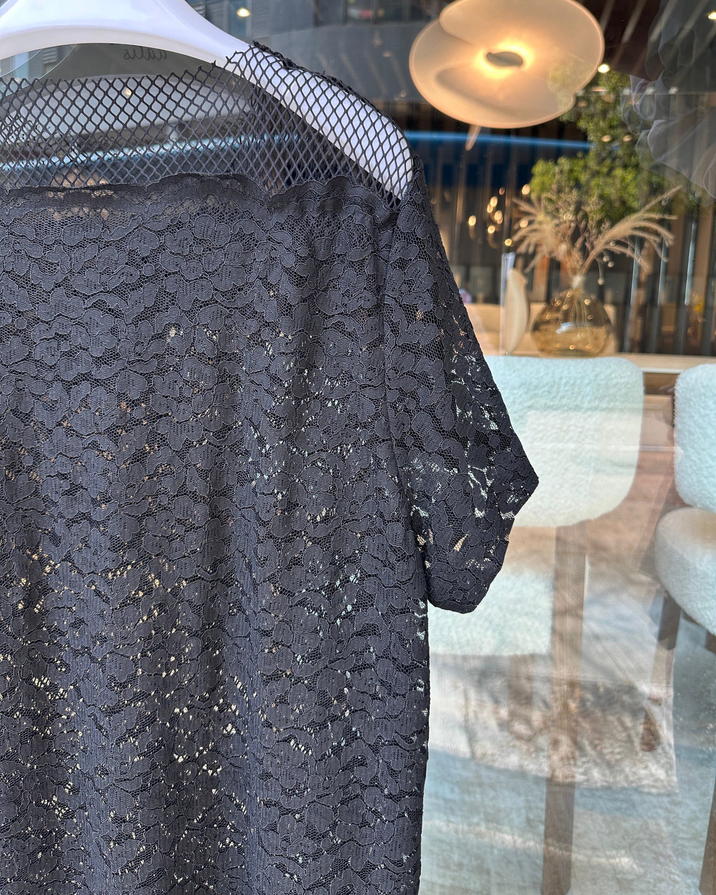 aalis PAZ reversible lace and fishnet tunic top (Black)