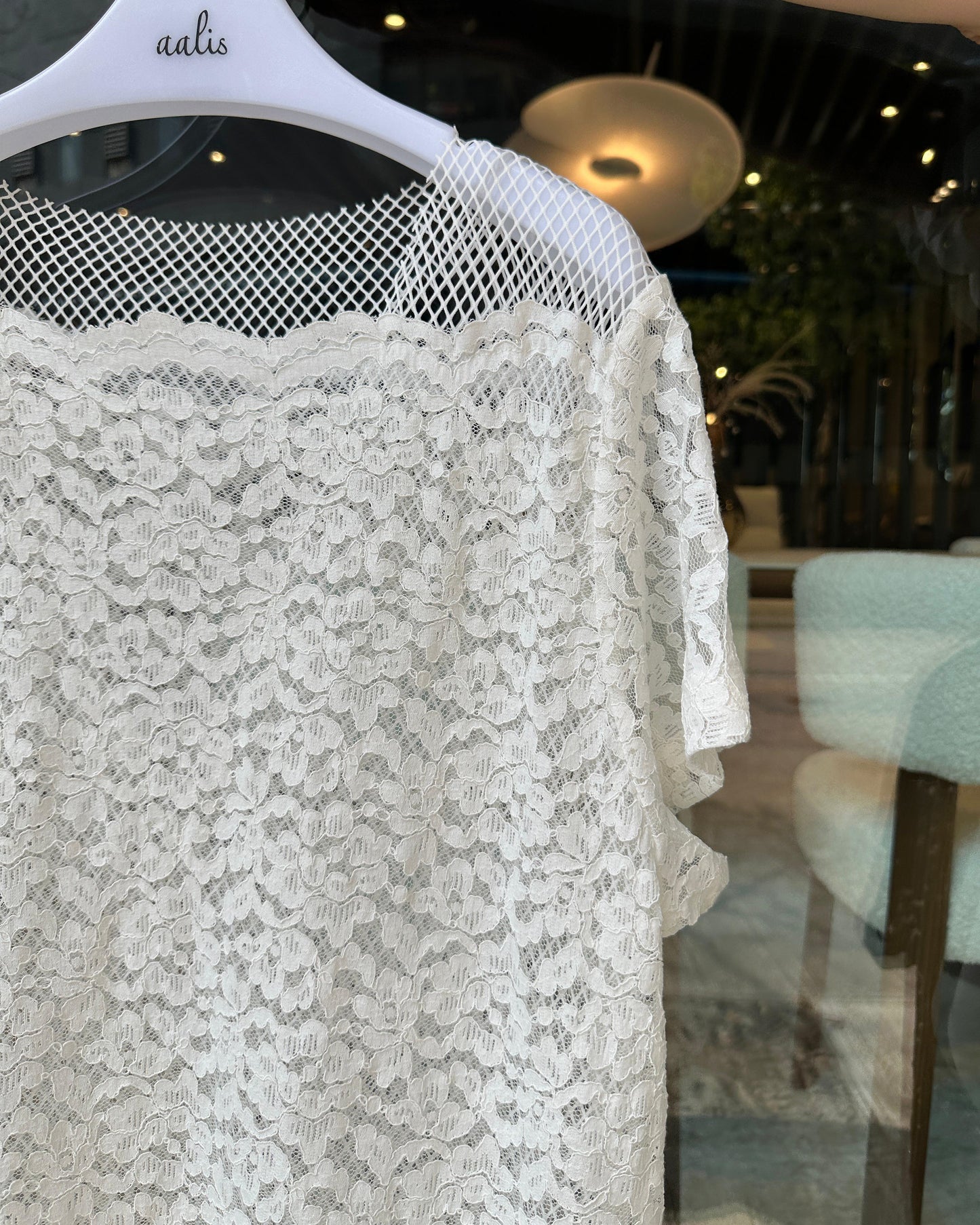 aalis PAZ reversible lace and fishnet tunic top (White)