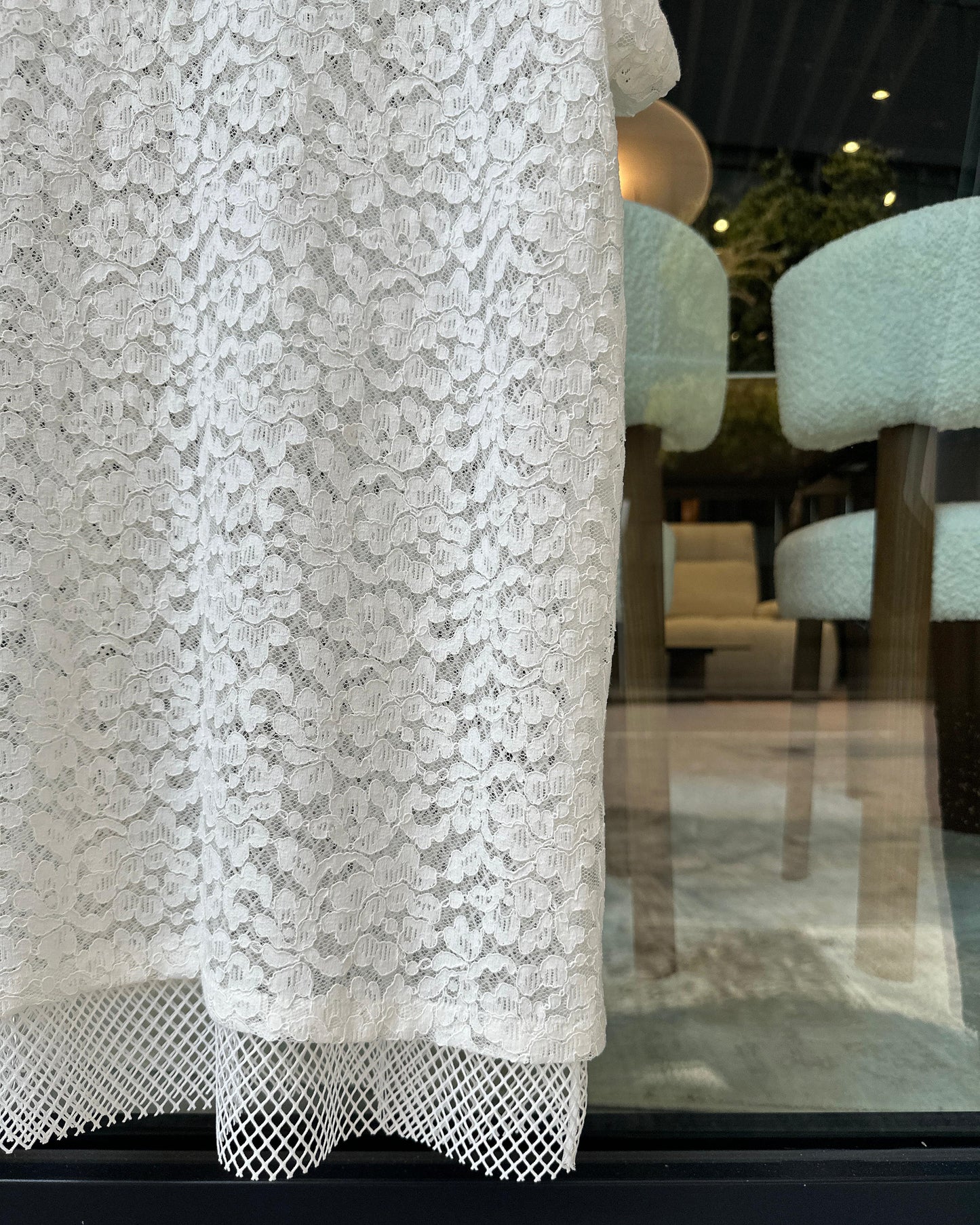 aalis PAZ reversible lace and fishnet tunic top (White)