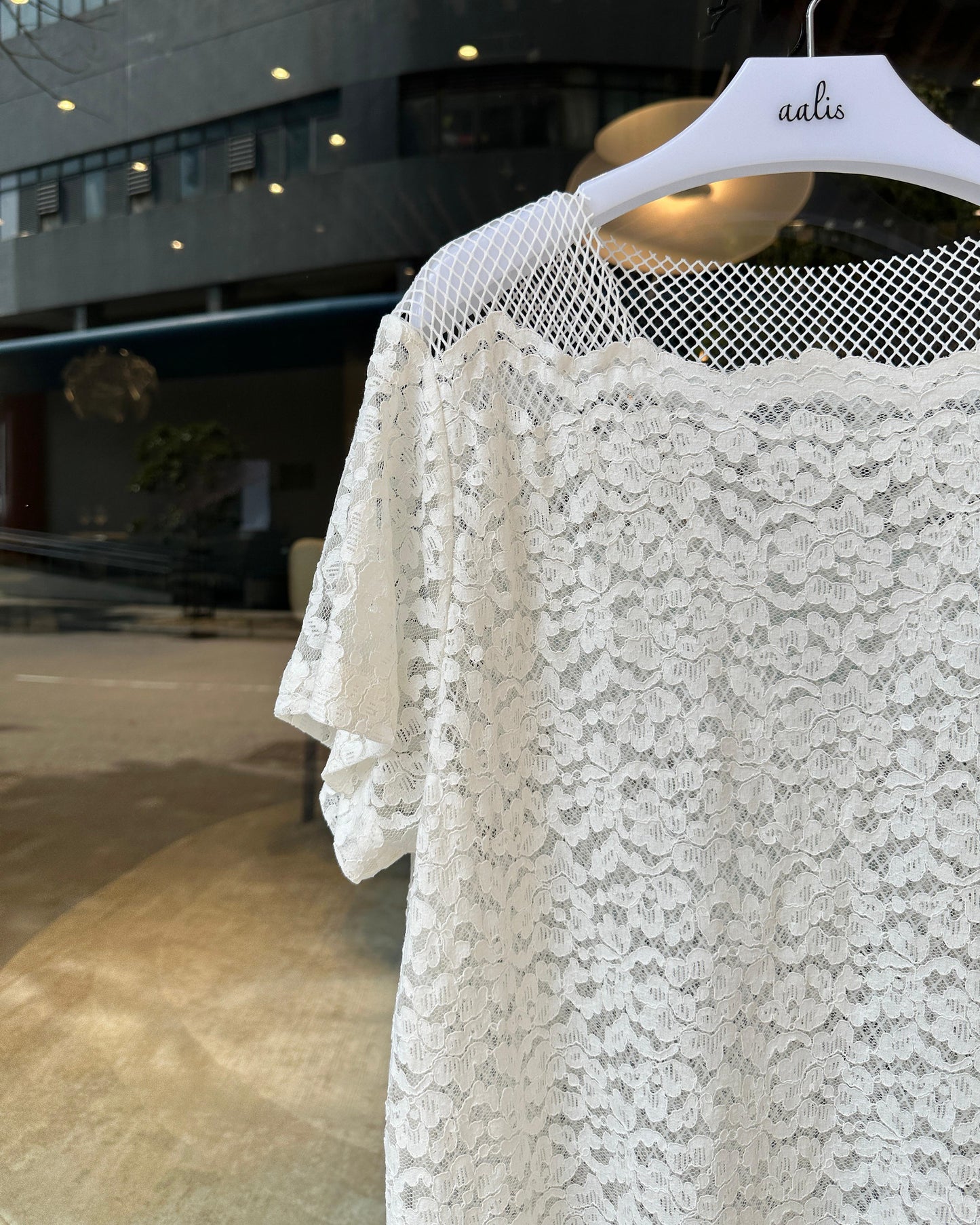 aalis PAZ reversible lace and fishnet tunic top (White)