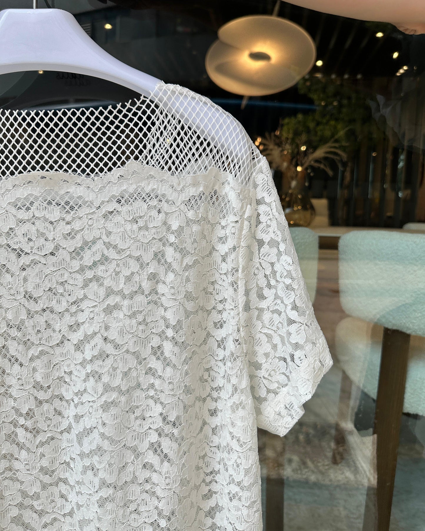 aalis PAZ reversible lace and fishnet tunic top (White)