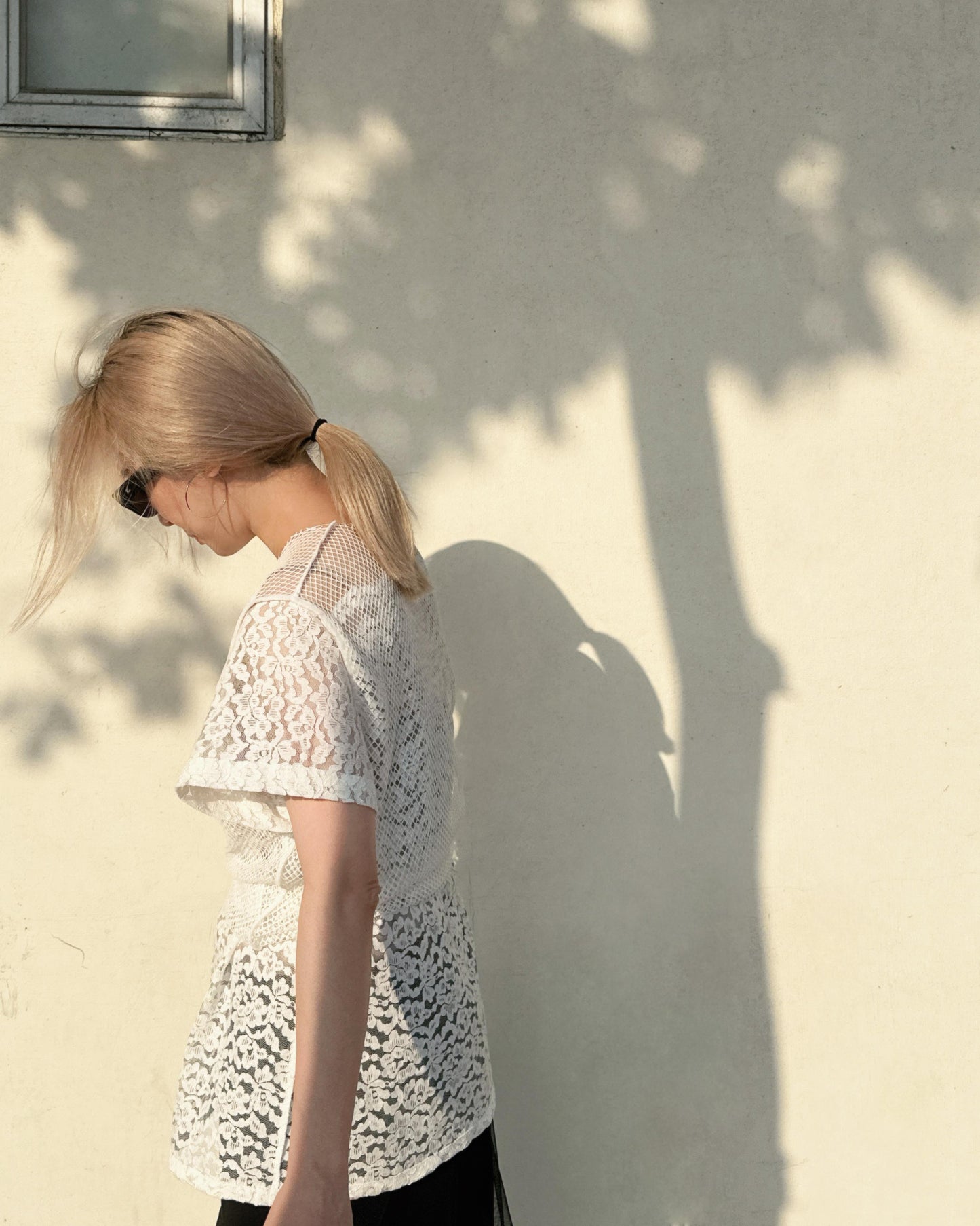 aalis PAZ reversible lace and fishnet tunic top (White)