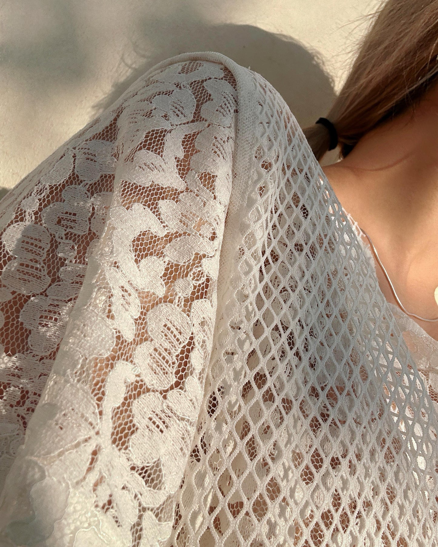 aalis PAZ reversible lace and fishnet tunic top (White)