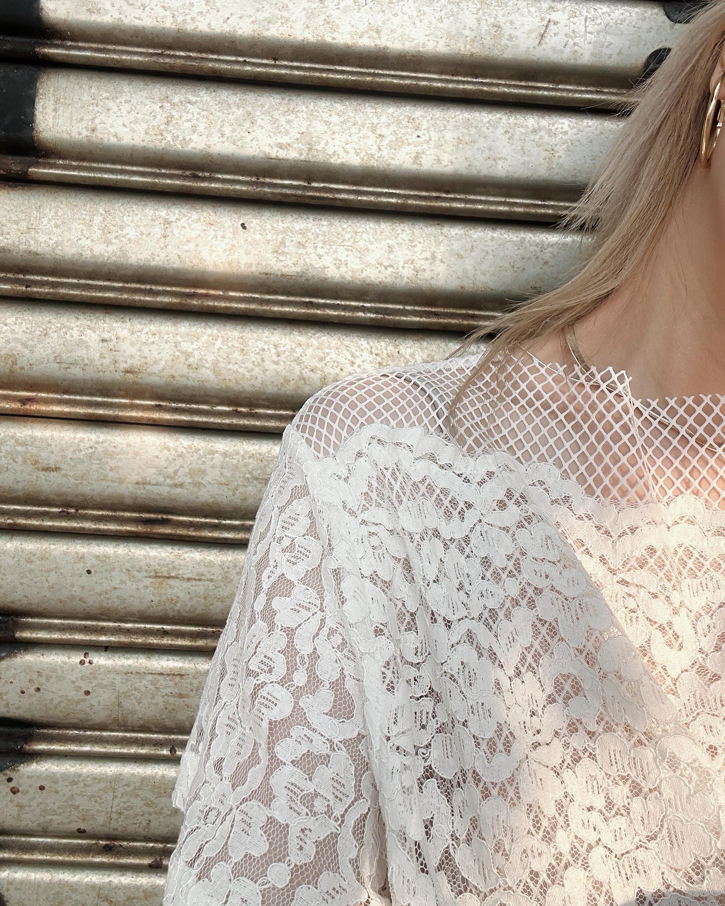 aalis PAZ reversible lace and fishnet tunic top (White)