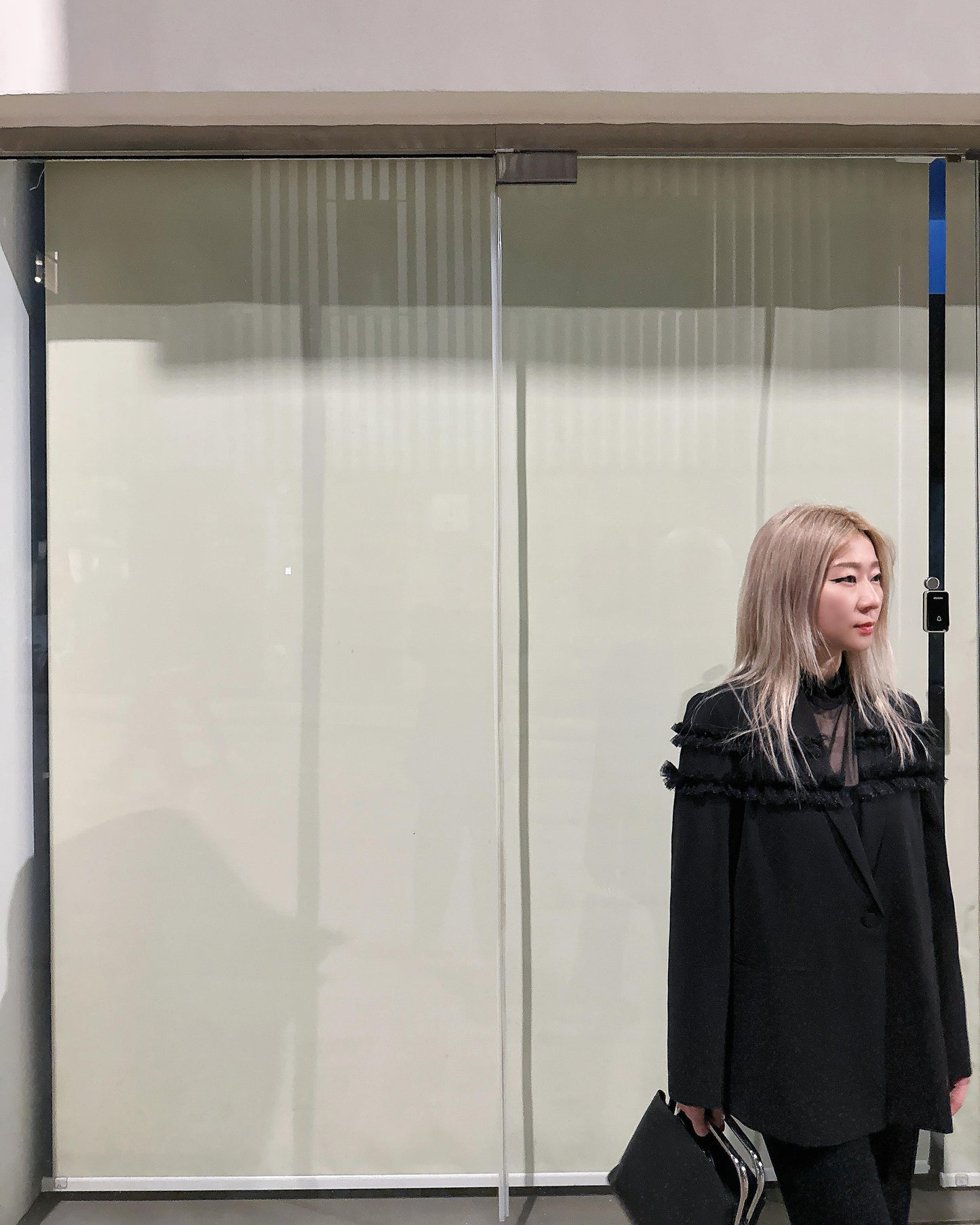 aalis DERA mesh ruffle trim blazer (Black)