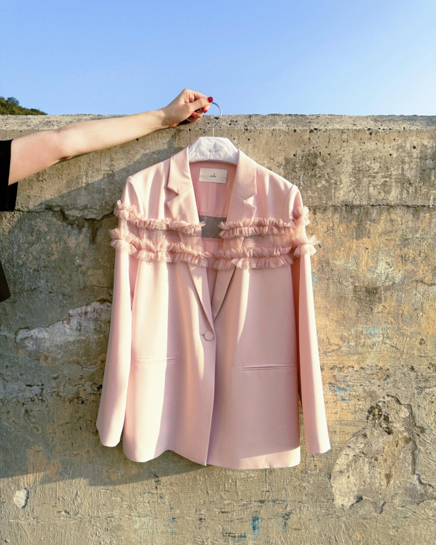 aalis DERA mesh ruffle trim blazer (Lt Pink)