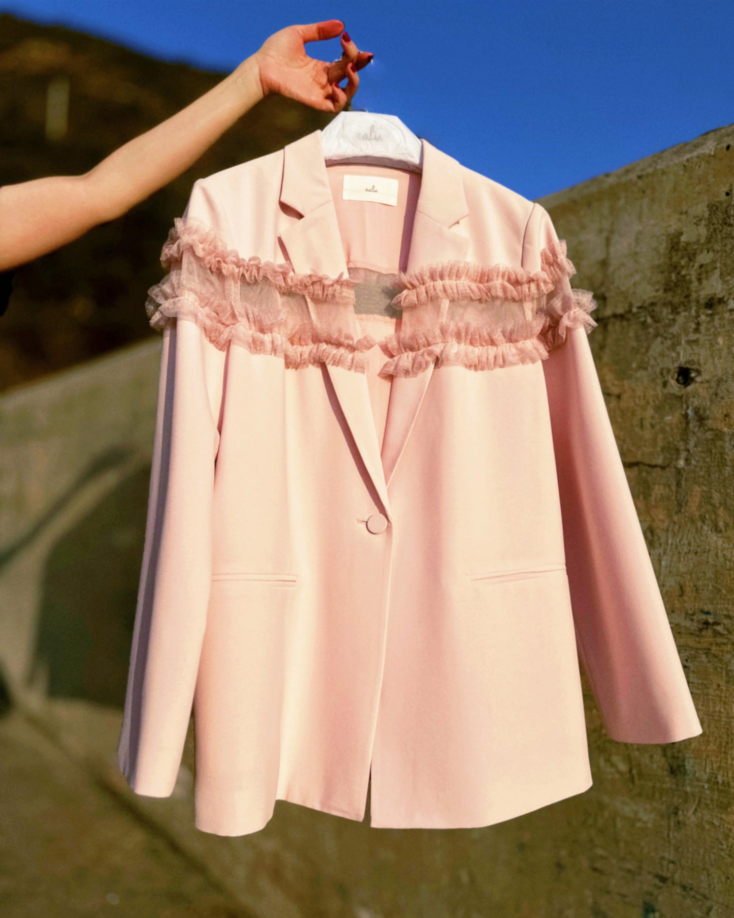 aalis DERA mesh ruffle trim blazer (Lt Pink)