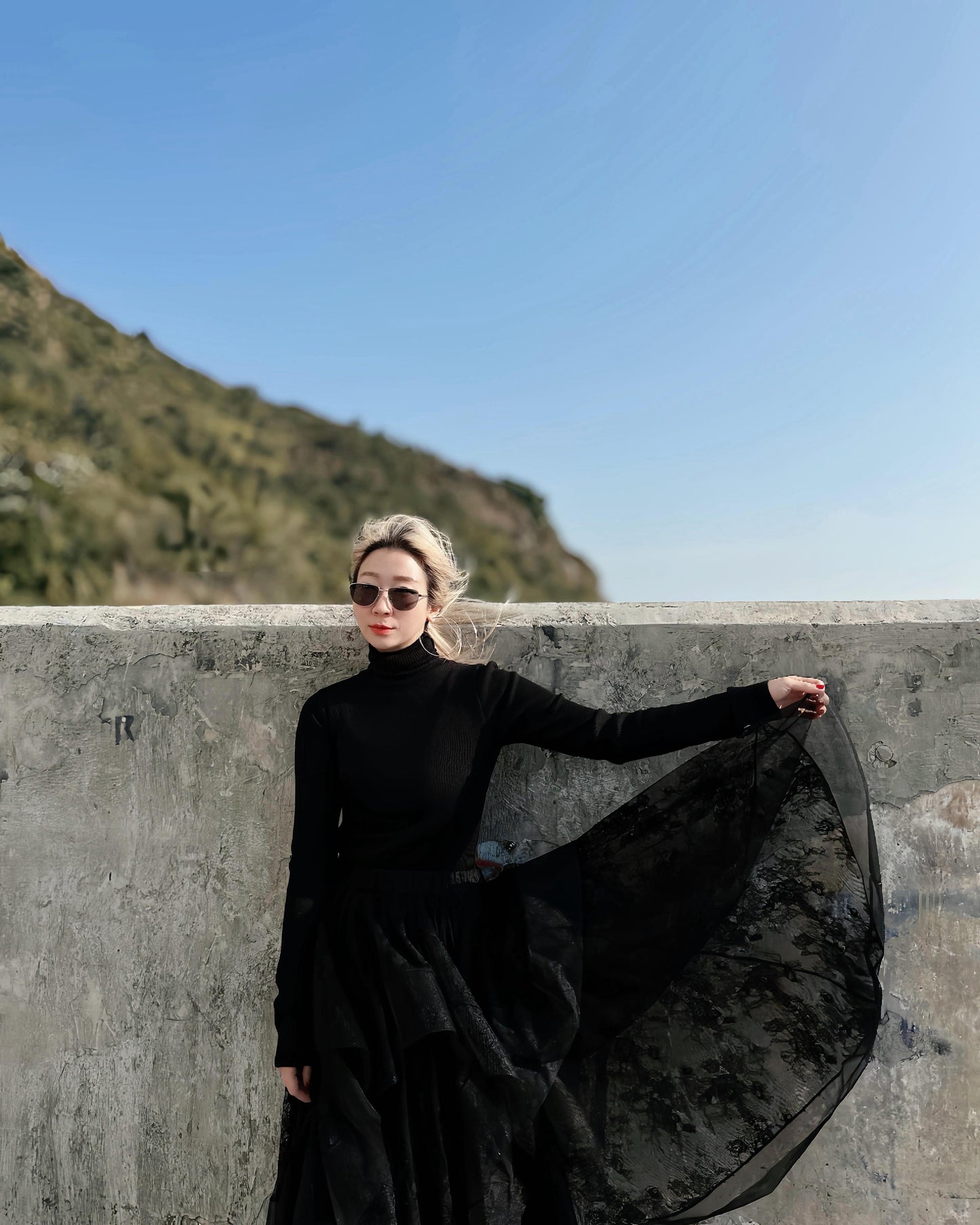 aalis EMBER LACE tiered cascade mesh skirt (Black Lace)