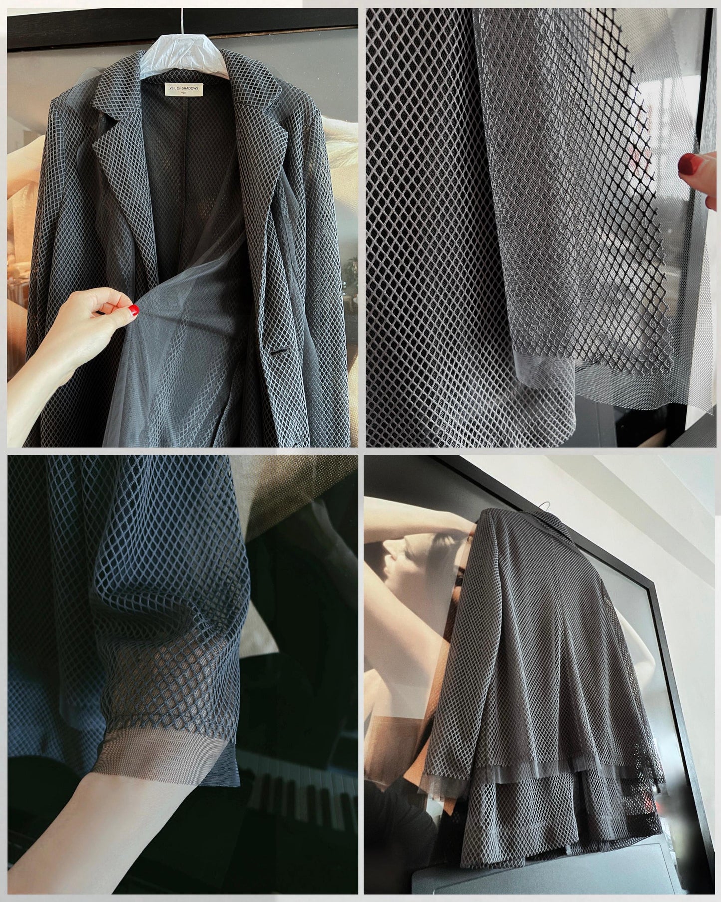 aalis KELRA fishnet mesh double collar blazer (Grey)