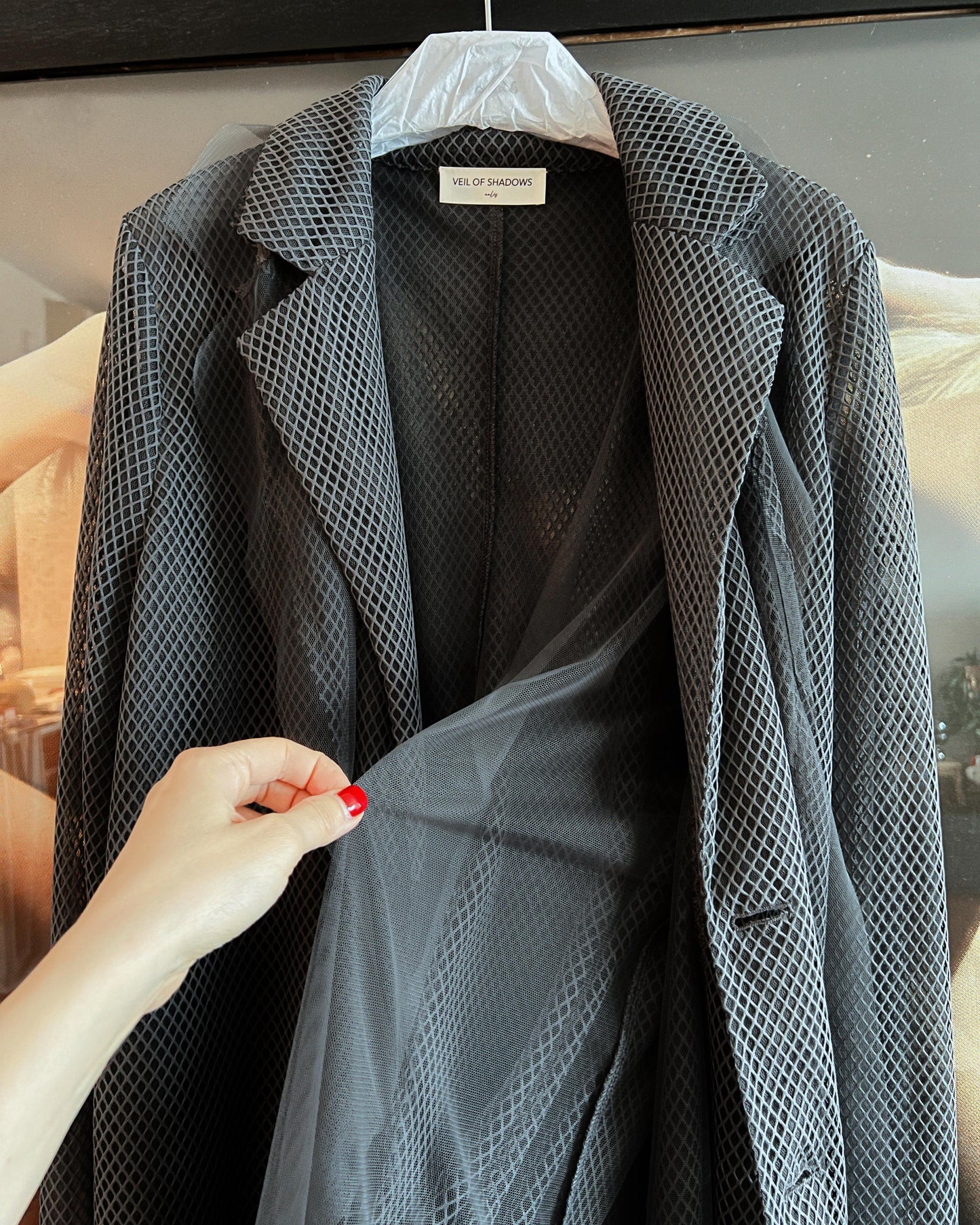 aalis KELRA fishnet mesh double collar blazer (Grey)