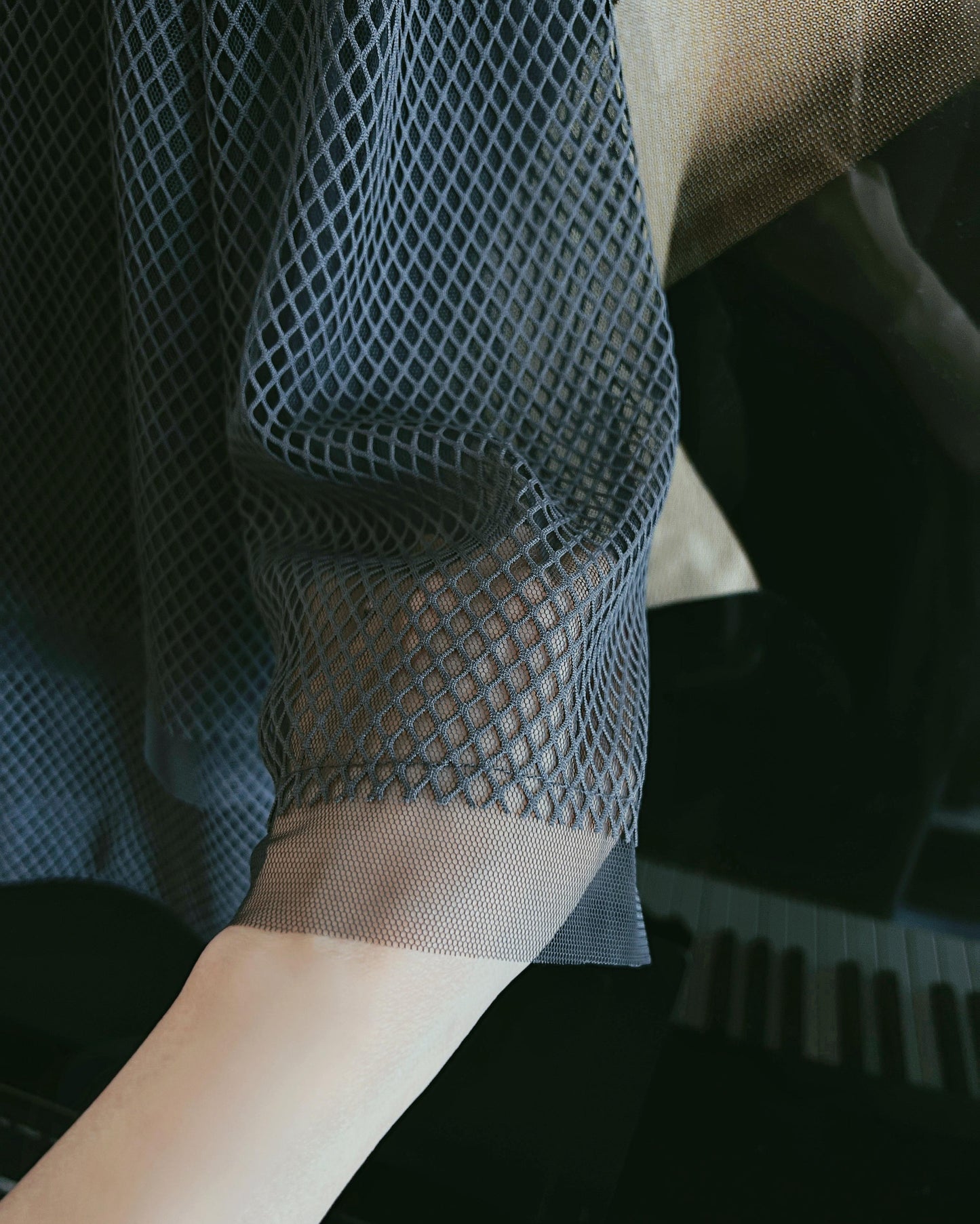 aalis KELRA fishnet mesh double collar blazer (Grey)