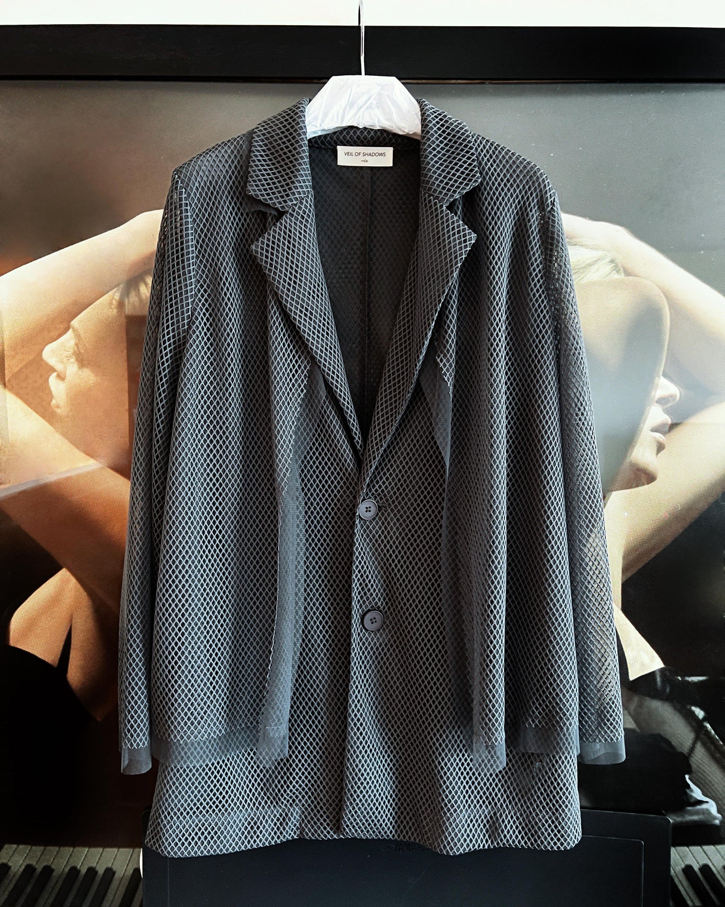 aalis KELRA fishnet mesh double collar blazer (Grey)