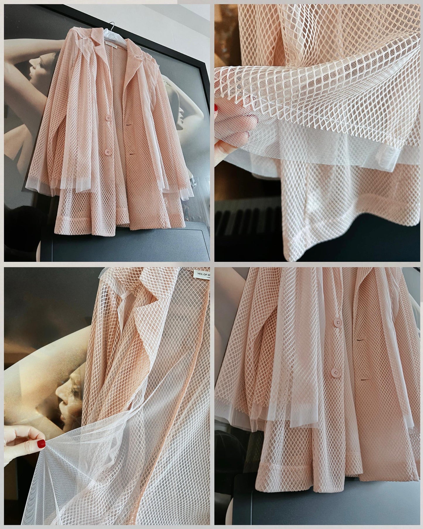 aalis KELRA fishnet mesh double collar blazer (Lt Pink)