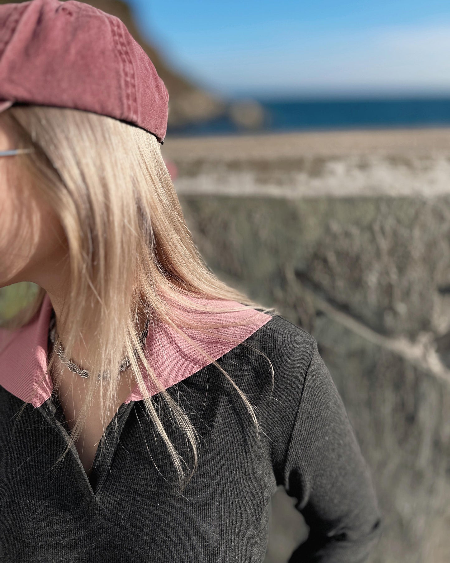 aalis WALTON knit collar v neck ribbed top (Heather Grey Mix)