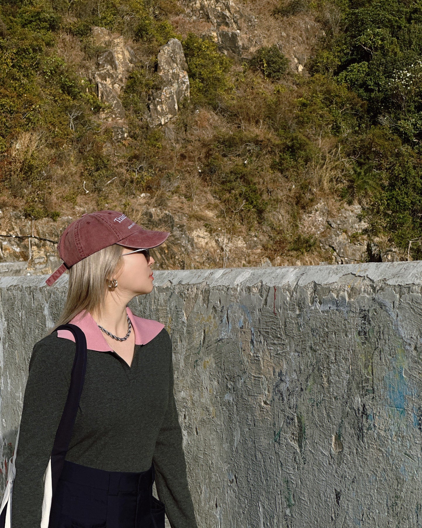 aalis WALTON knit collar v neck ribbed top (Heather Grey Mix)