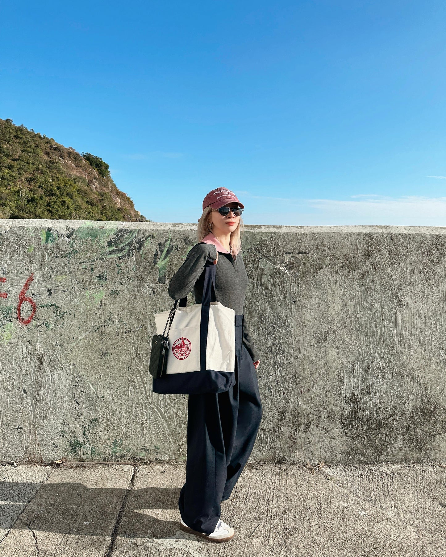 aalis WALTON knit collar v neck ribbed top (Heather Grey Mix)