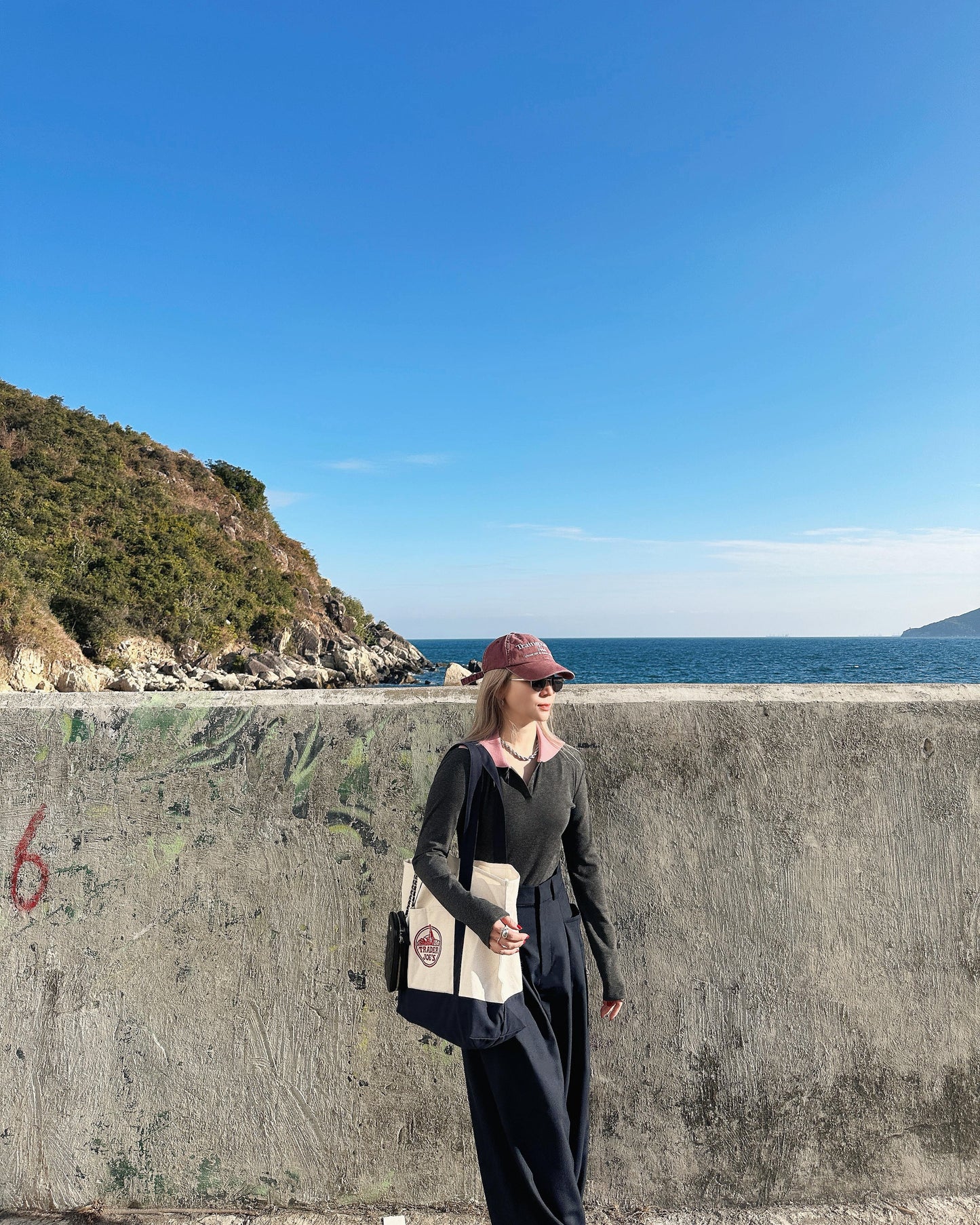 aalis WALTON knit collar v neck ribbed top (Heather Grey Mix)