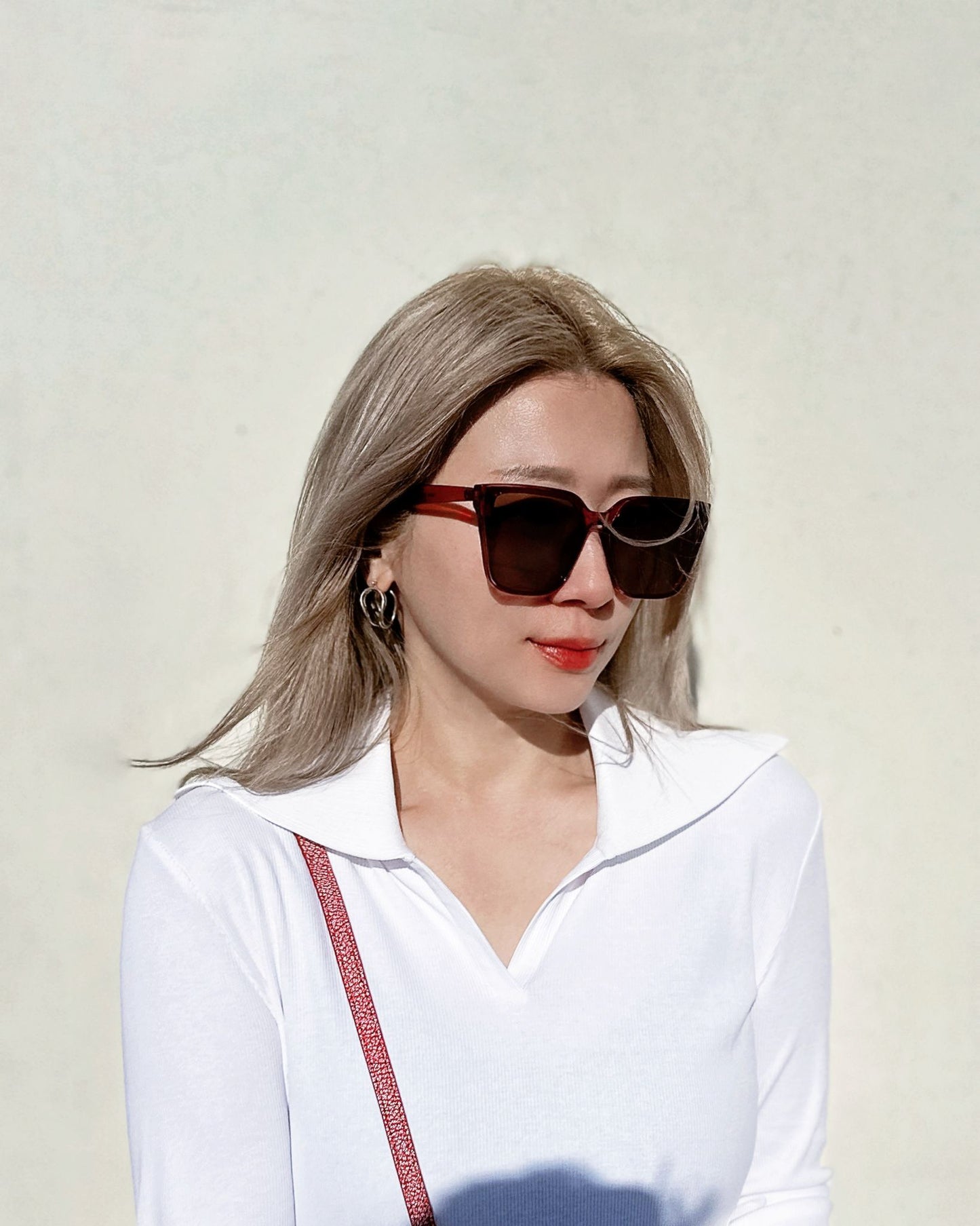 aalis WALTON knit collar v neck ribbed top (White)