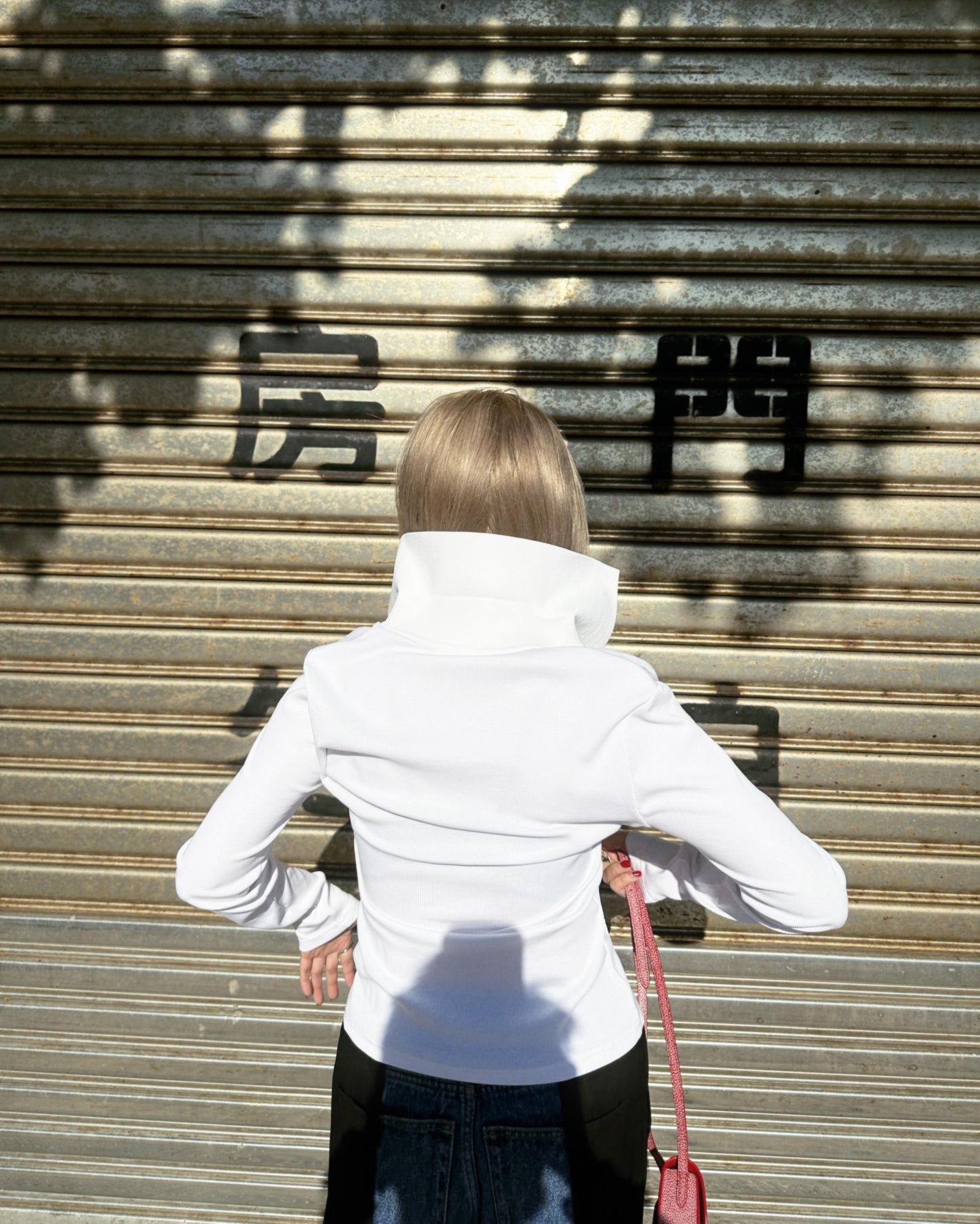 aalis WALTON knit collar v neck ribbed top (White)