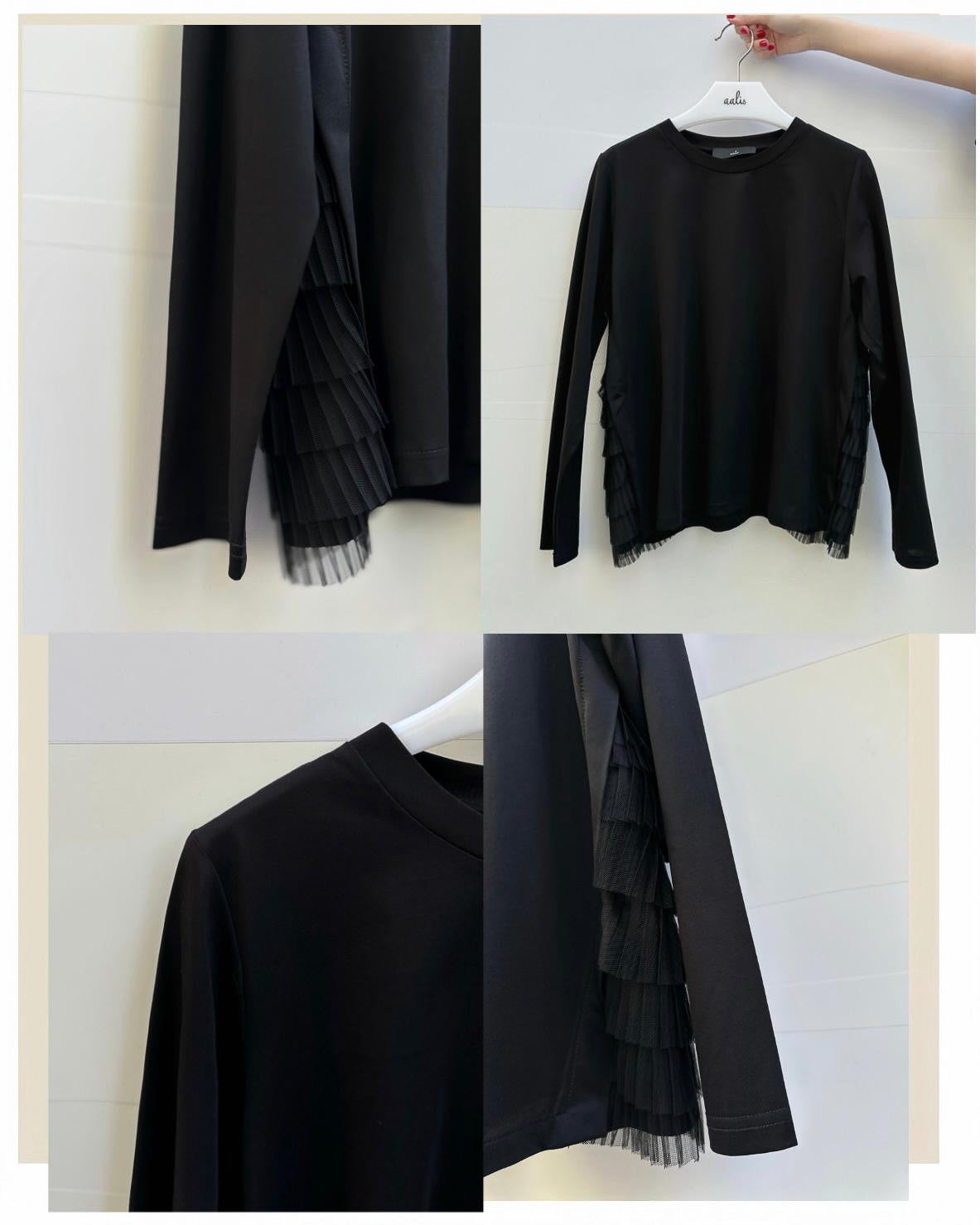 aalis PETRA pleated mesh detail top (Black)