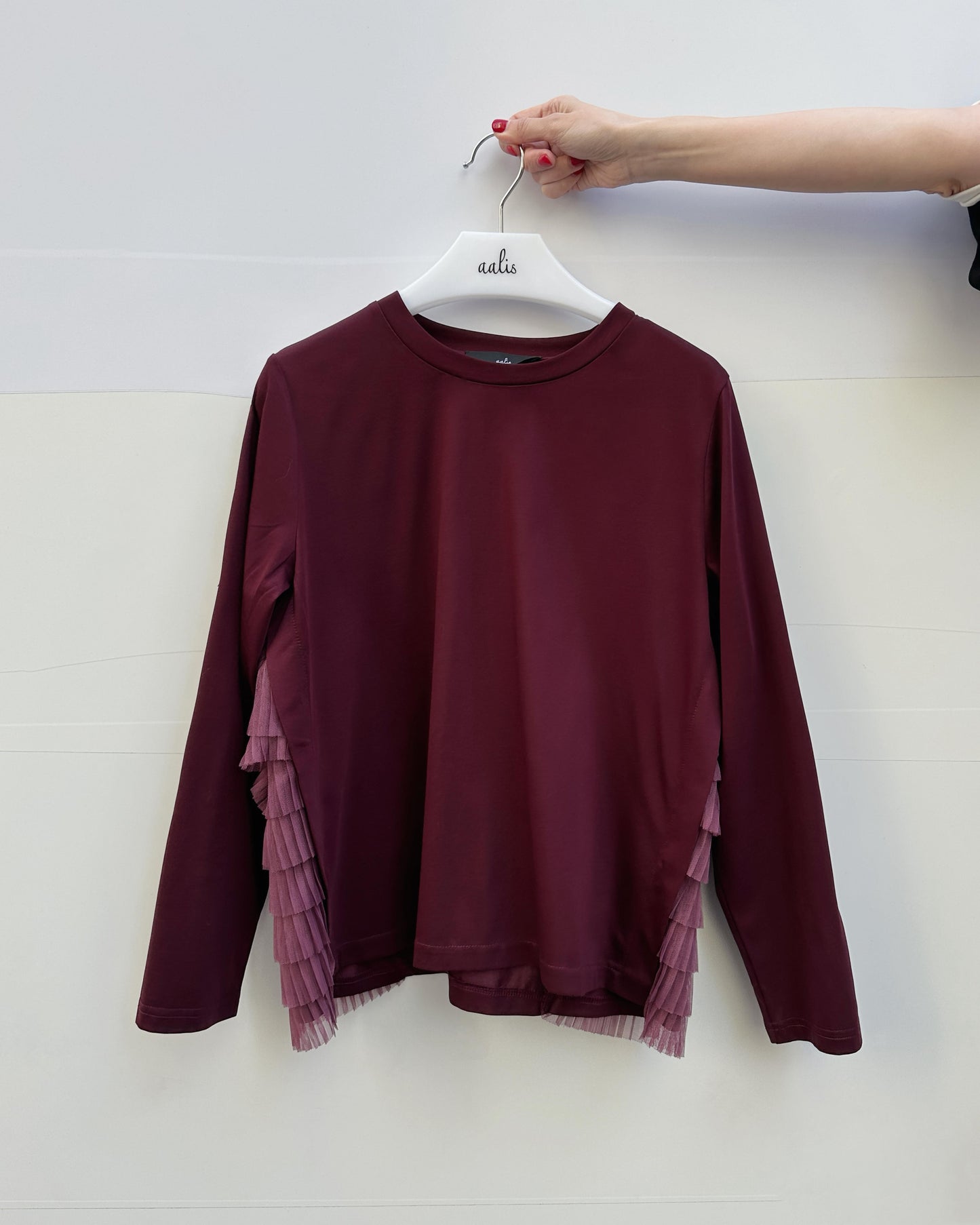 aalis PETRA pleated mesh detail top (Burgundy)