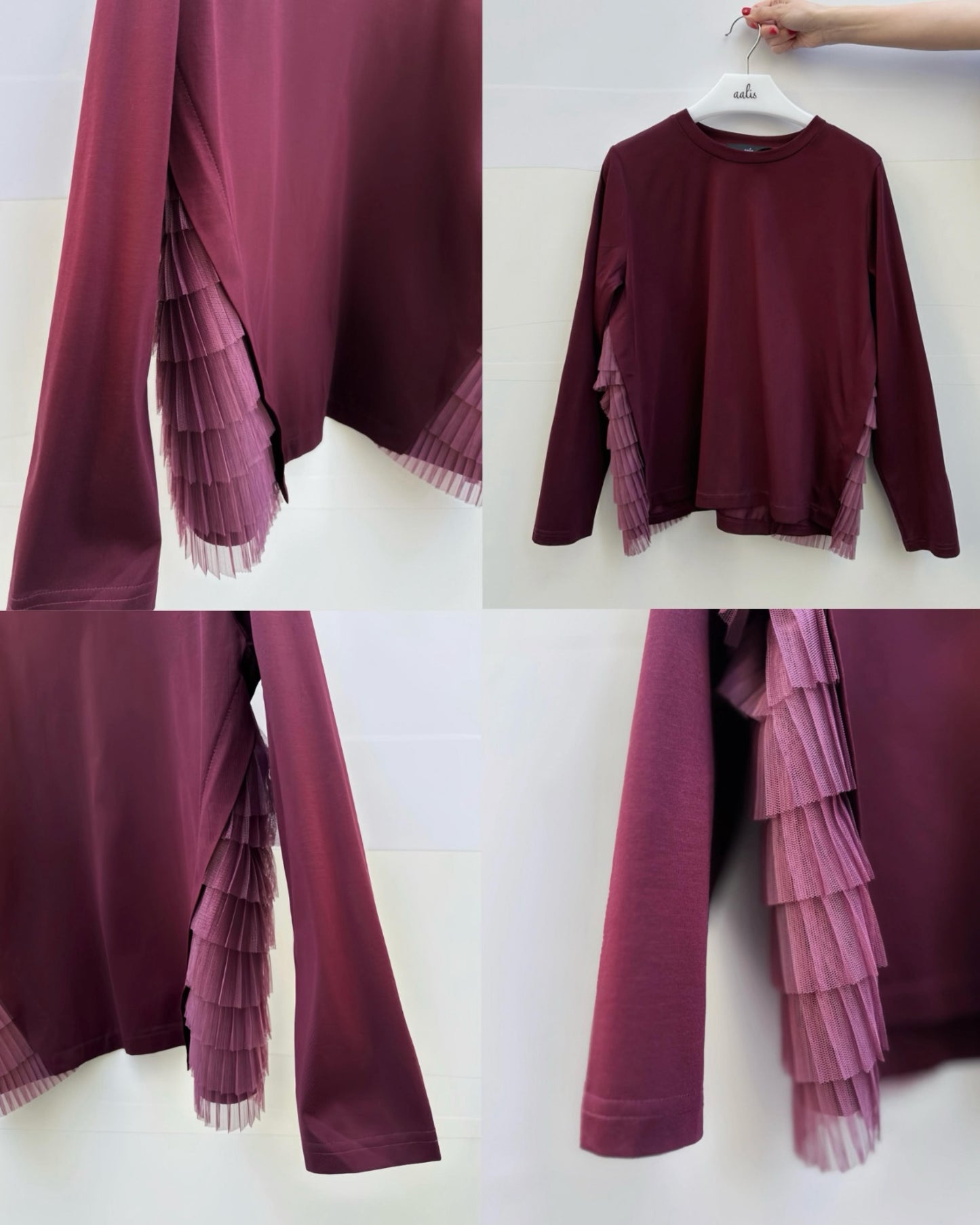 aalis PETRA pleated mesh detail top (Burgundy)