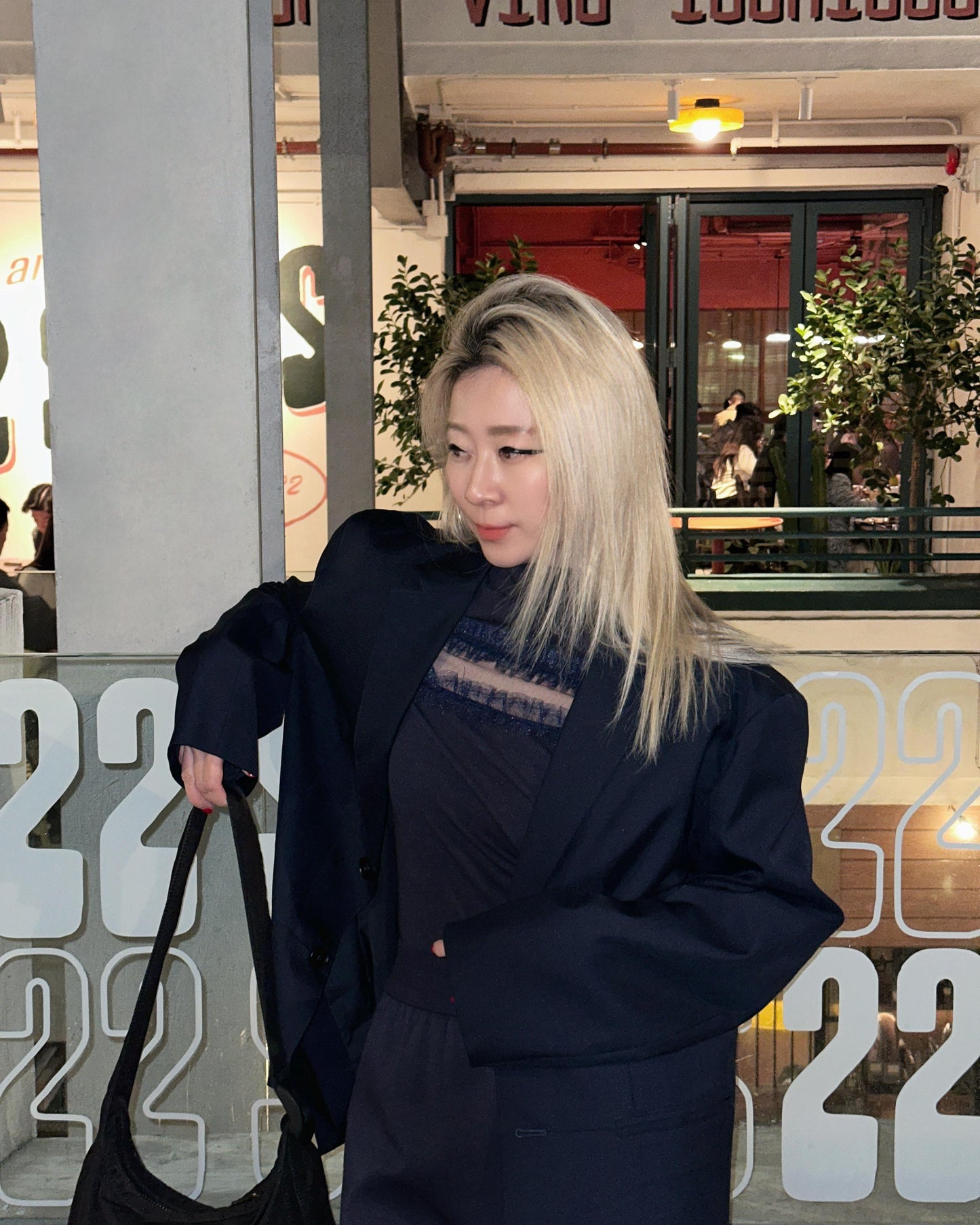 aalis ERICKA mesh ruffle panel ribbed top (Black)