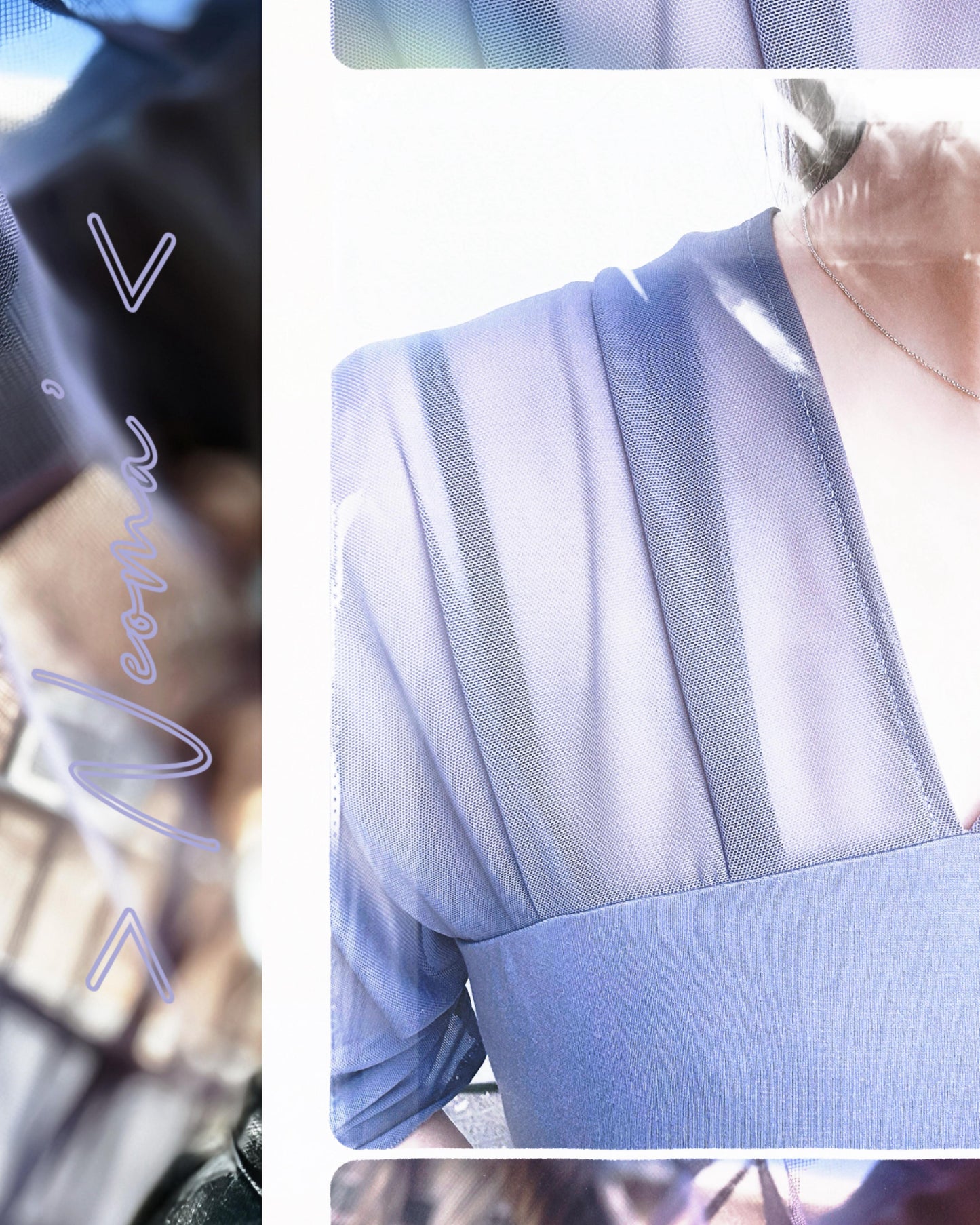 [Flash Promotion] aalis NEOMA v neck mesh rushed shoulder top (Purple Blue)