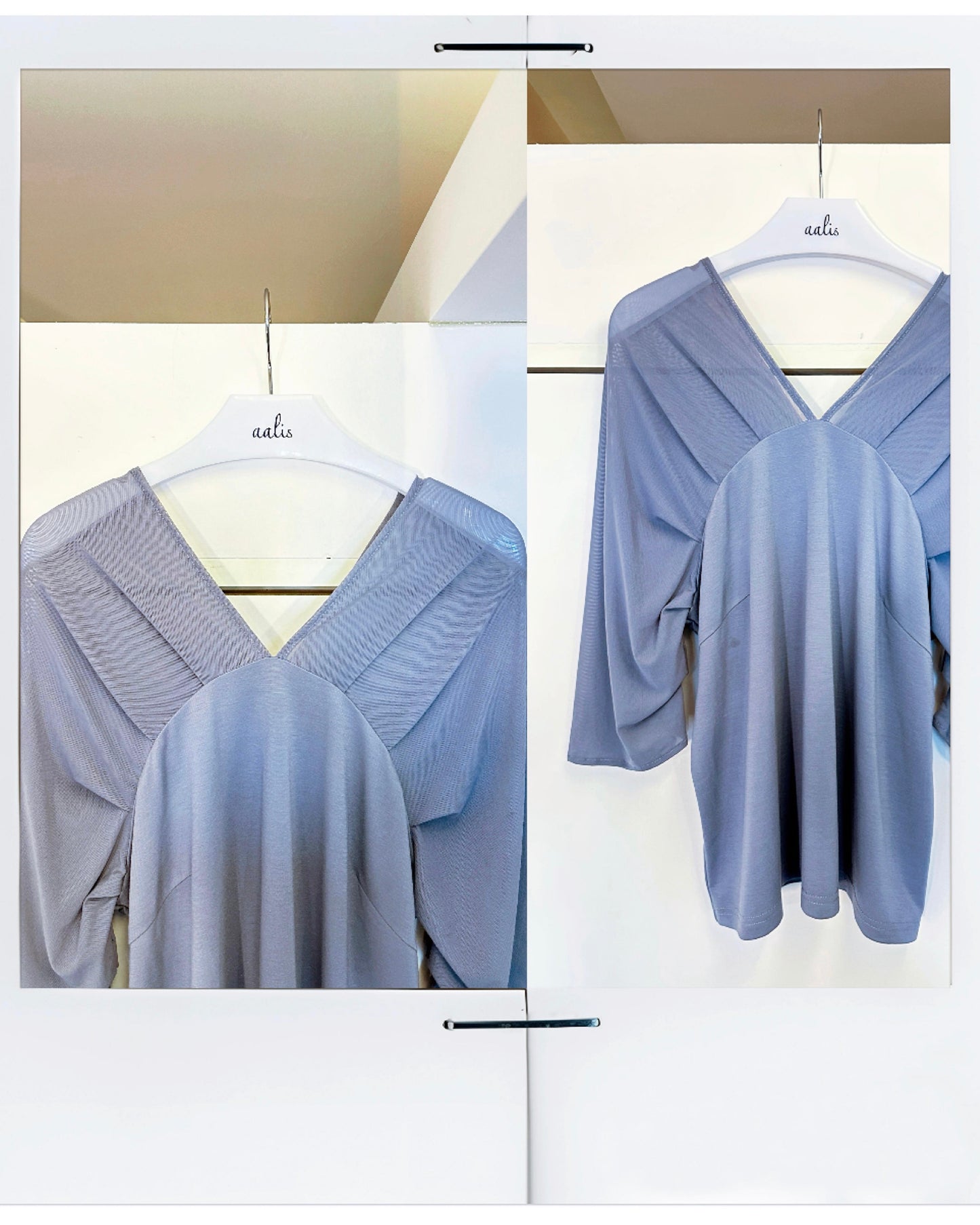 [Flash Promotion] aalis NEOMA v neck mesh rushed shoulder top (Purple Blue)