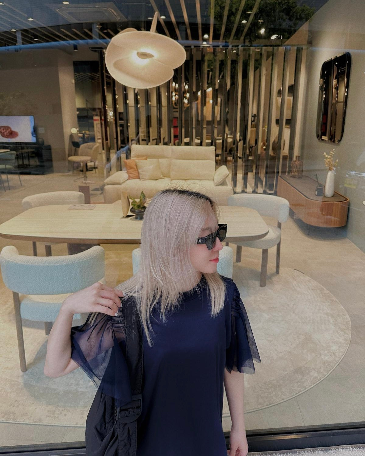 aalis DIRA rushed detail mesh sleeves Tee (Dark Blue)