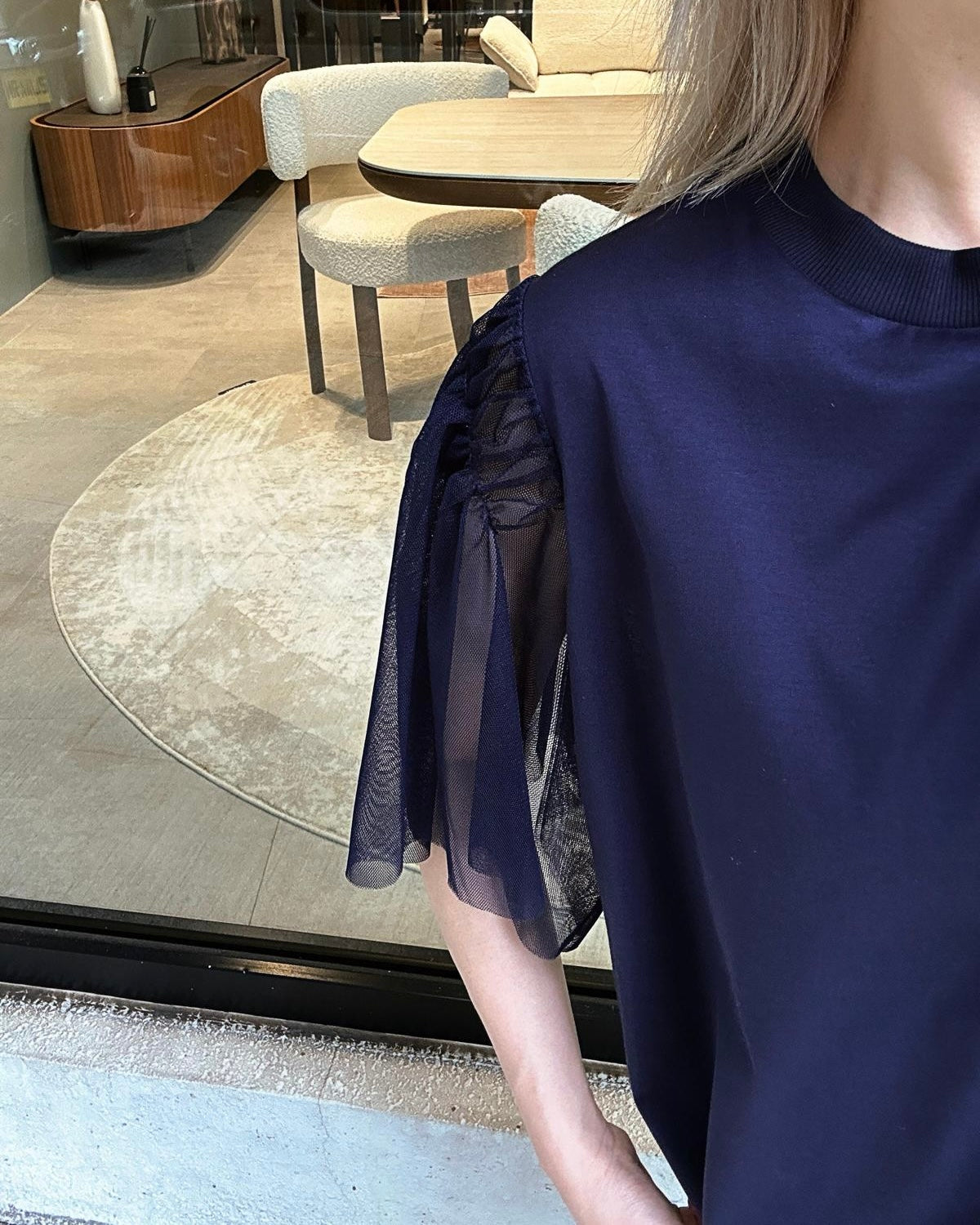 aalis DIRA rushed detail mesh sleeves Tee (Dark Blue)