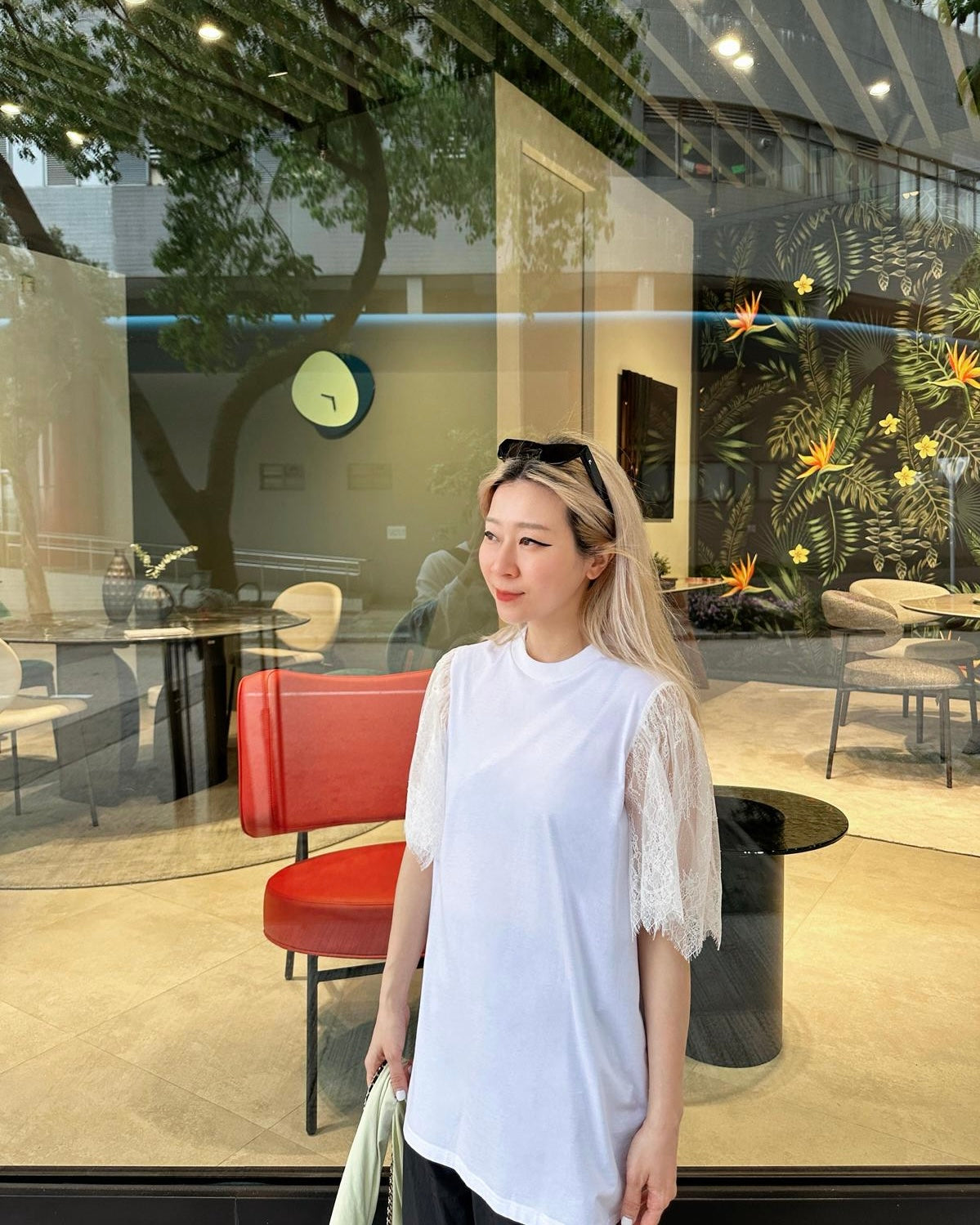 [Flash Promotion] aalis DIRA rushed detail lace sleeves Tee (White)