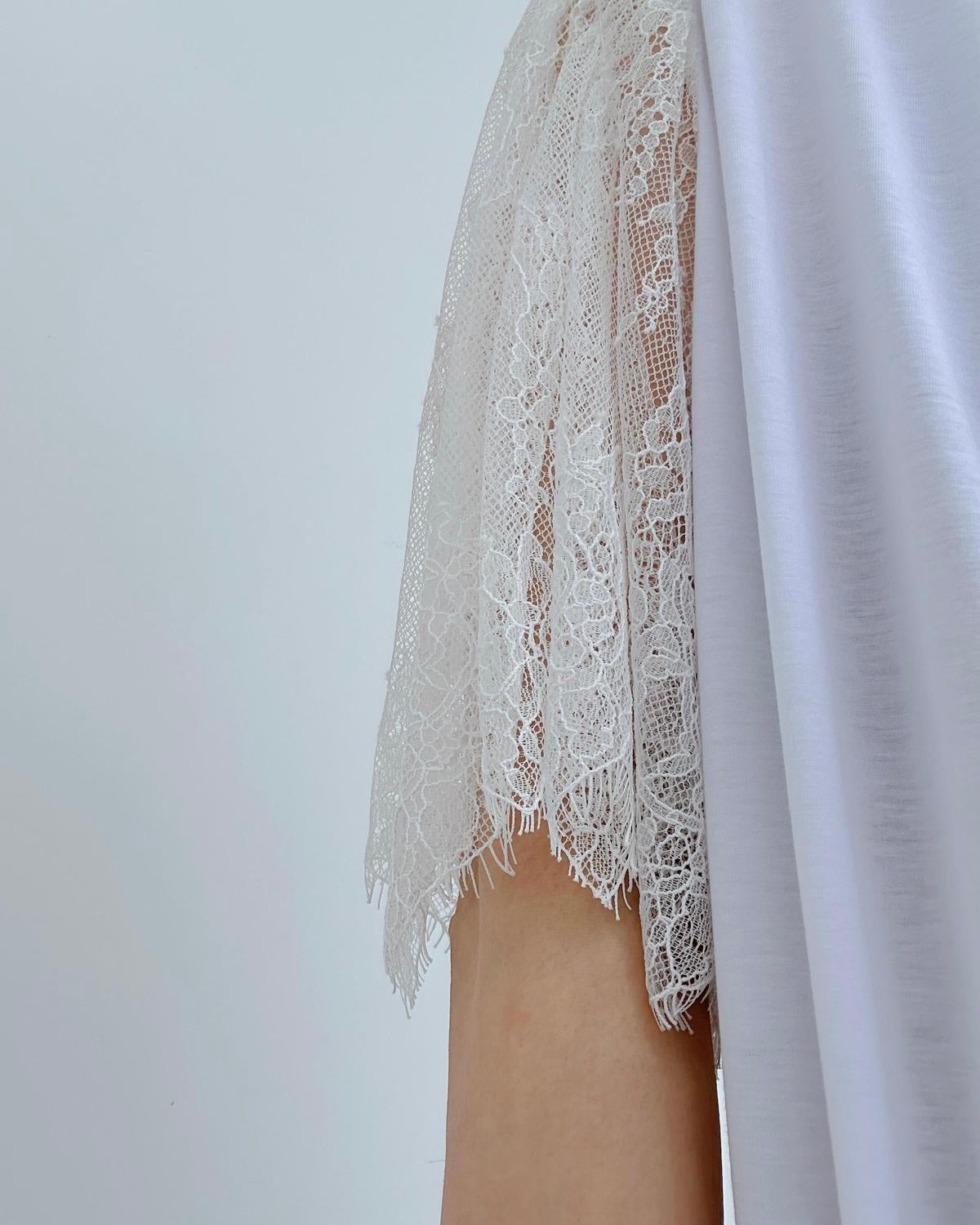 [Flash Promotion] aalis DIRA rushed detail lace sleeves Tee (White)